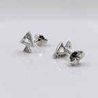 Sterling Silver 925 Pyramid Dual Triangle Studs Earrings Every Day Wear Unisex CZ Diamonds Minimalist Handmade Gift Studs with Push Back