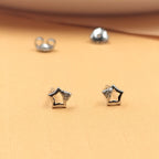 Sterling Silver 925 Cute Sparkle Star with Heart Design Stud Earrings CZ
