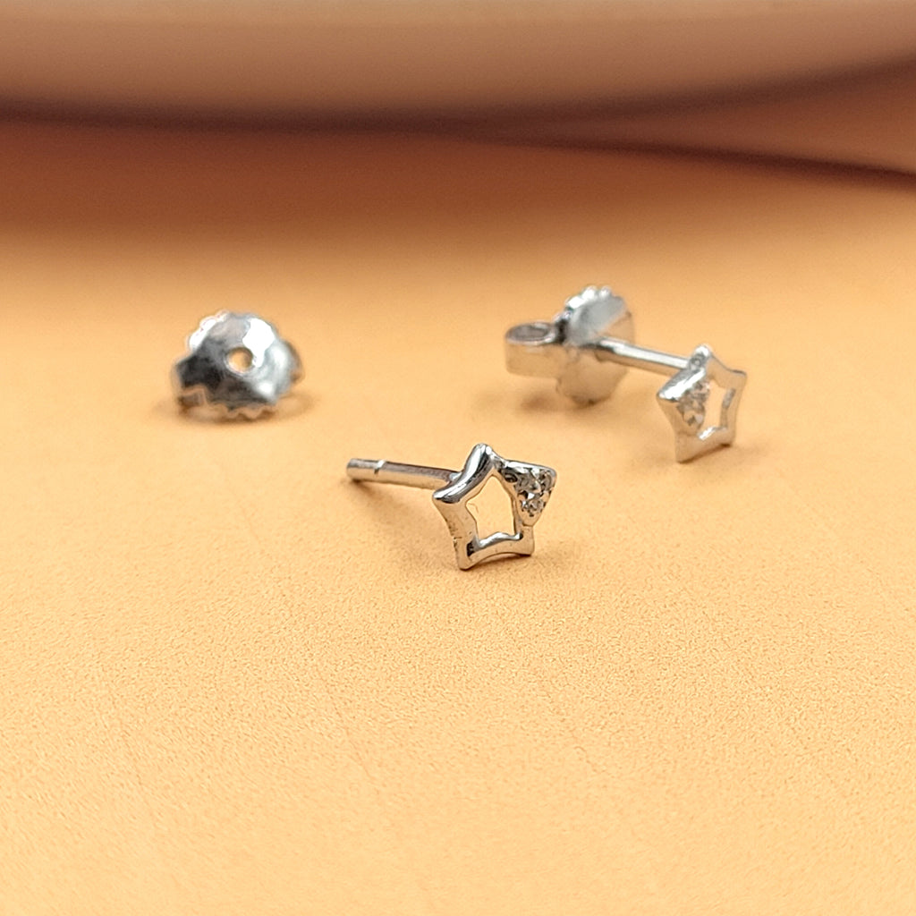 Sterling Silver 925 Cute Sparkle Star with Heart Design Stud Earrings CZ