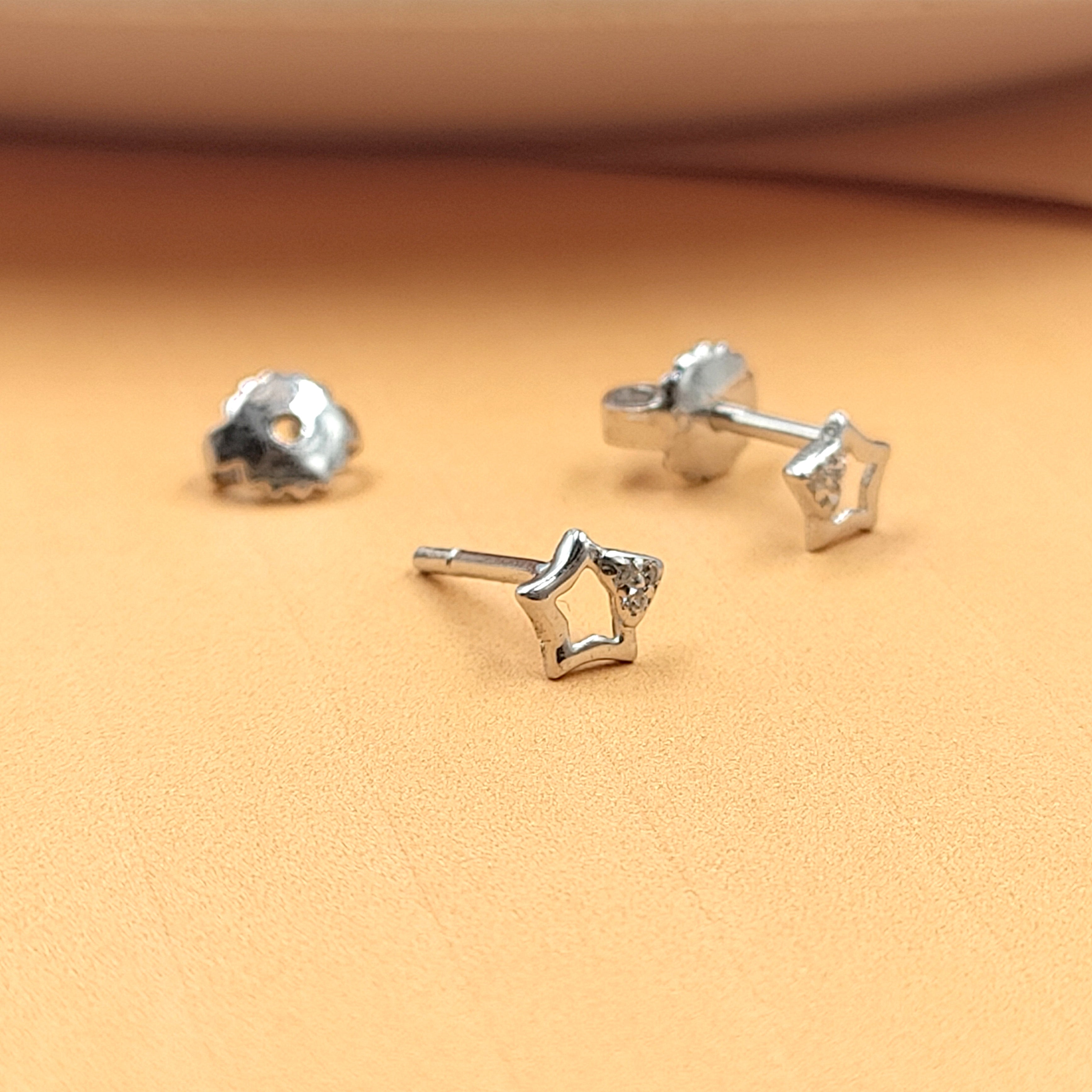 Sterling Silver 925 Cute Sparkle Star with Heart Design Stud Earrings CZ