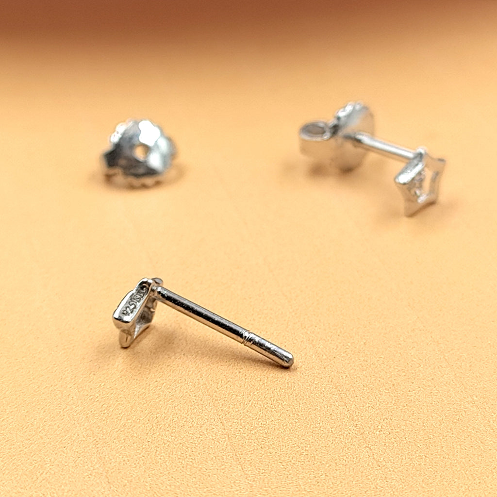 Sterling Silver 925 Cute Sparkle Star with Heart Design Stud Earrings CZ