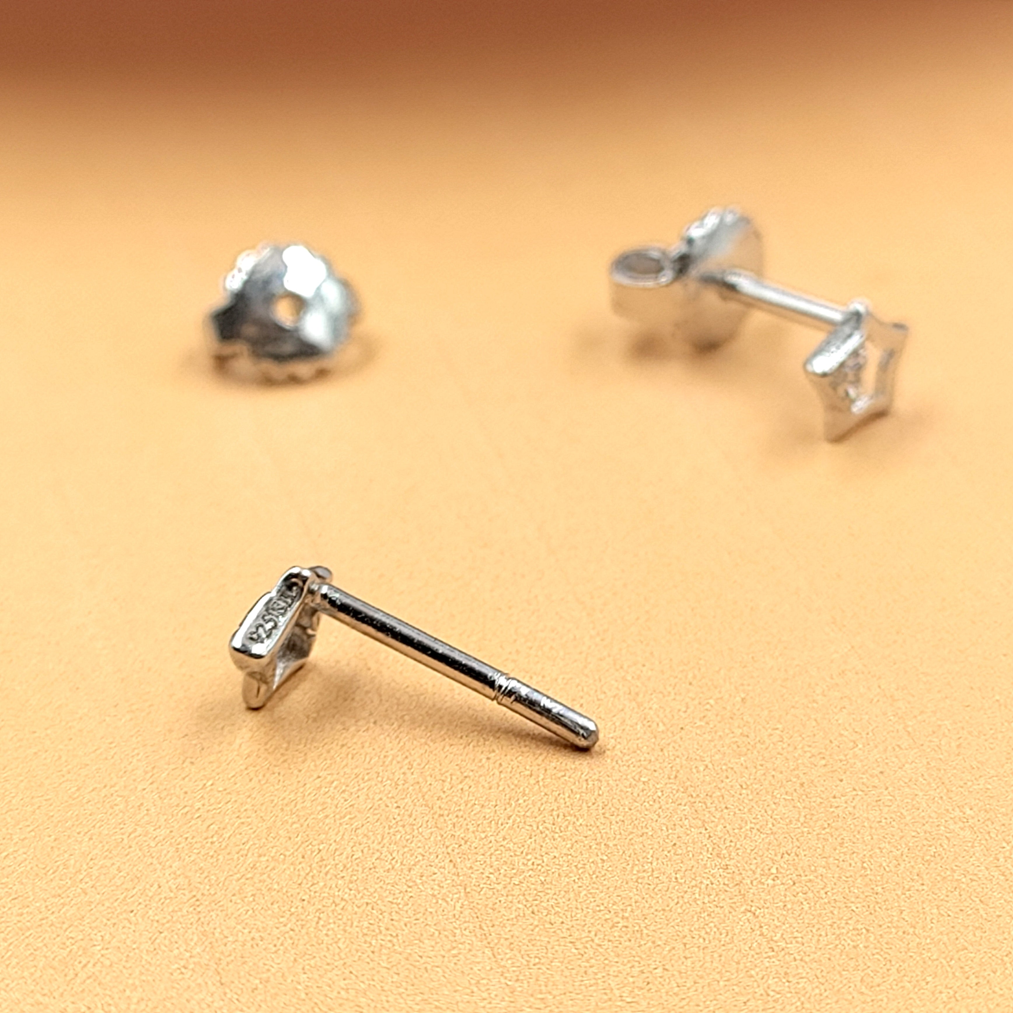 Sterling Silver 925 Cute Sparkle Star with Heart Design Stud Earrings CZ