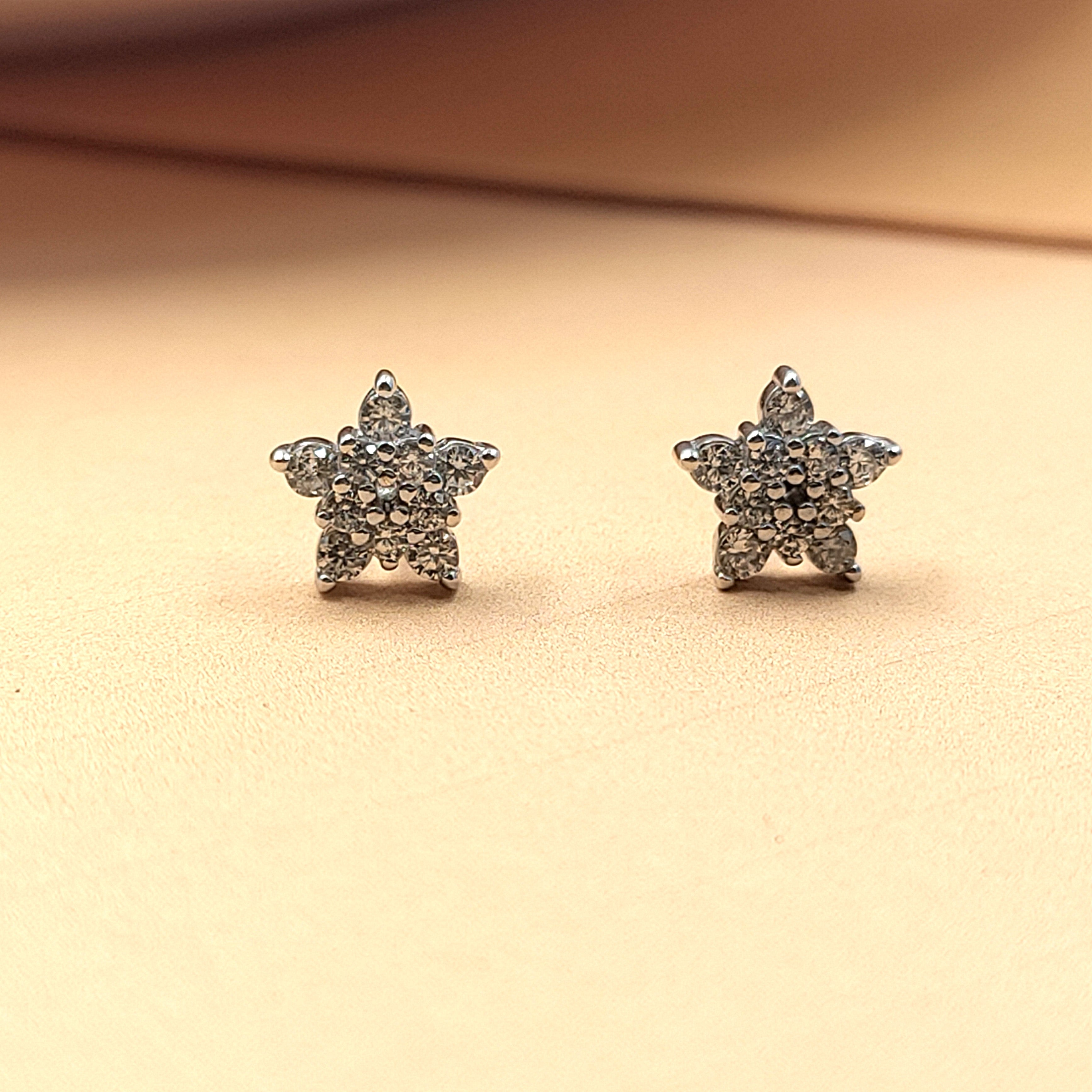 Sterling Silver 925 Cute Starbust Stud Earrings CZ Diamond Sparkle Studs