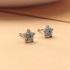 Sterling Silver 925 Cute Starbust Stud Earrings CZ Diamond Sparkle Studs
