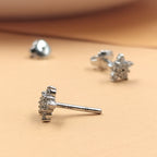 Sterling Silver 925 Cute Starbust Stud Earrings CZ Diamond Sparkle Studs