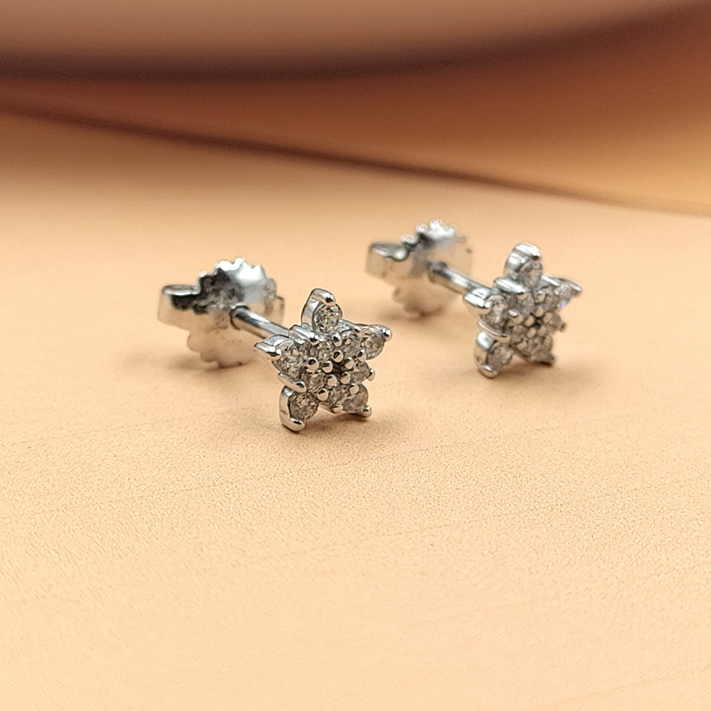 Sterling Silver 925 Cute Starbust Stud Earrings CZ Diamond Sparkle Studs