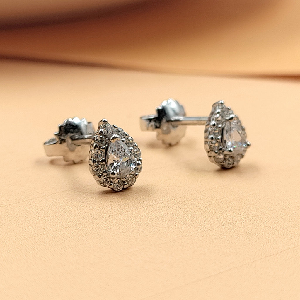 925 Sterling Silver Sparkle Pear Shape Stud Earrings Cute Wedding Bridal Stud Earrings CZ