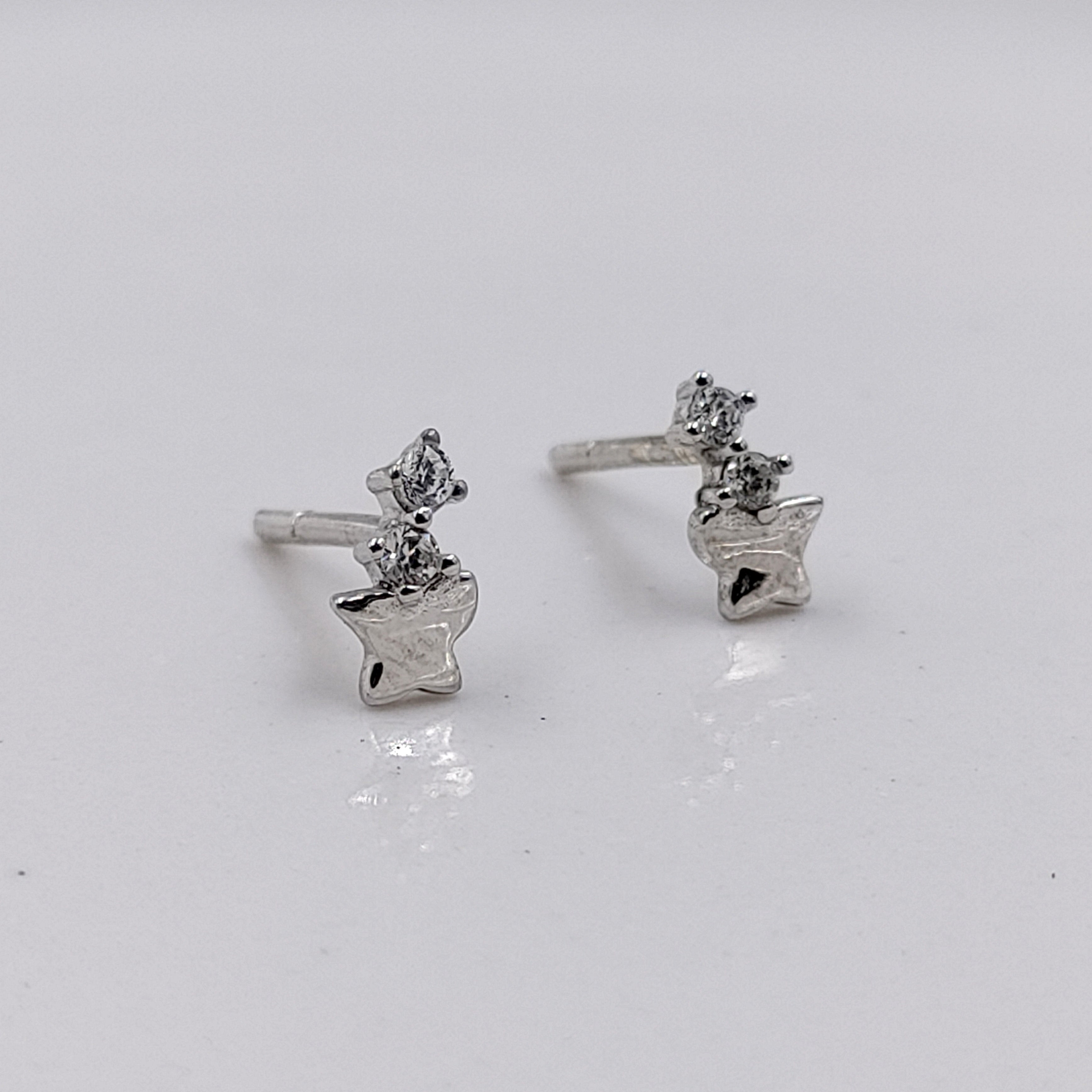 925 Sterling Silver Sparkle Star Studs Earrings CZ Diamonds Starburst Stud
