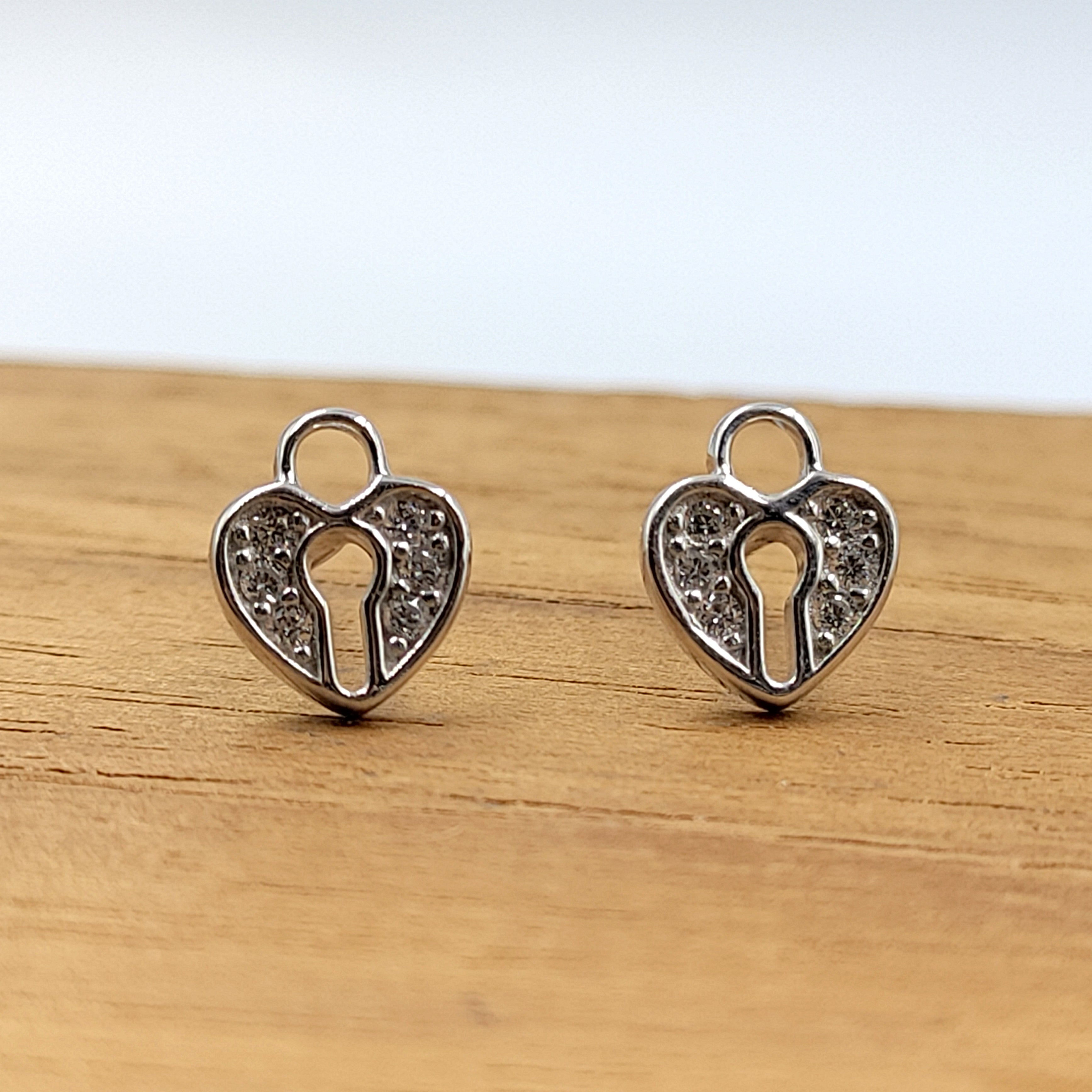 925 Sterling Silver Unique Dainty Tiny Heart Lock Stud Earrings Cubic Zirconia Minimalist Handmade Cute Bridesmaid Gift Studs with Push back