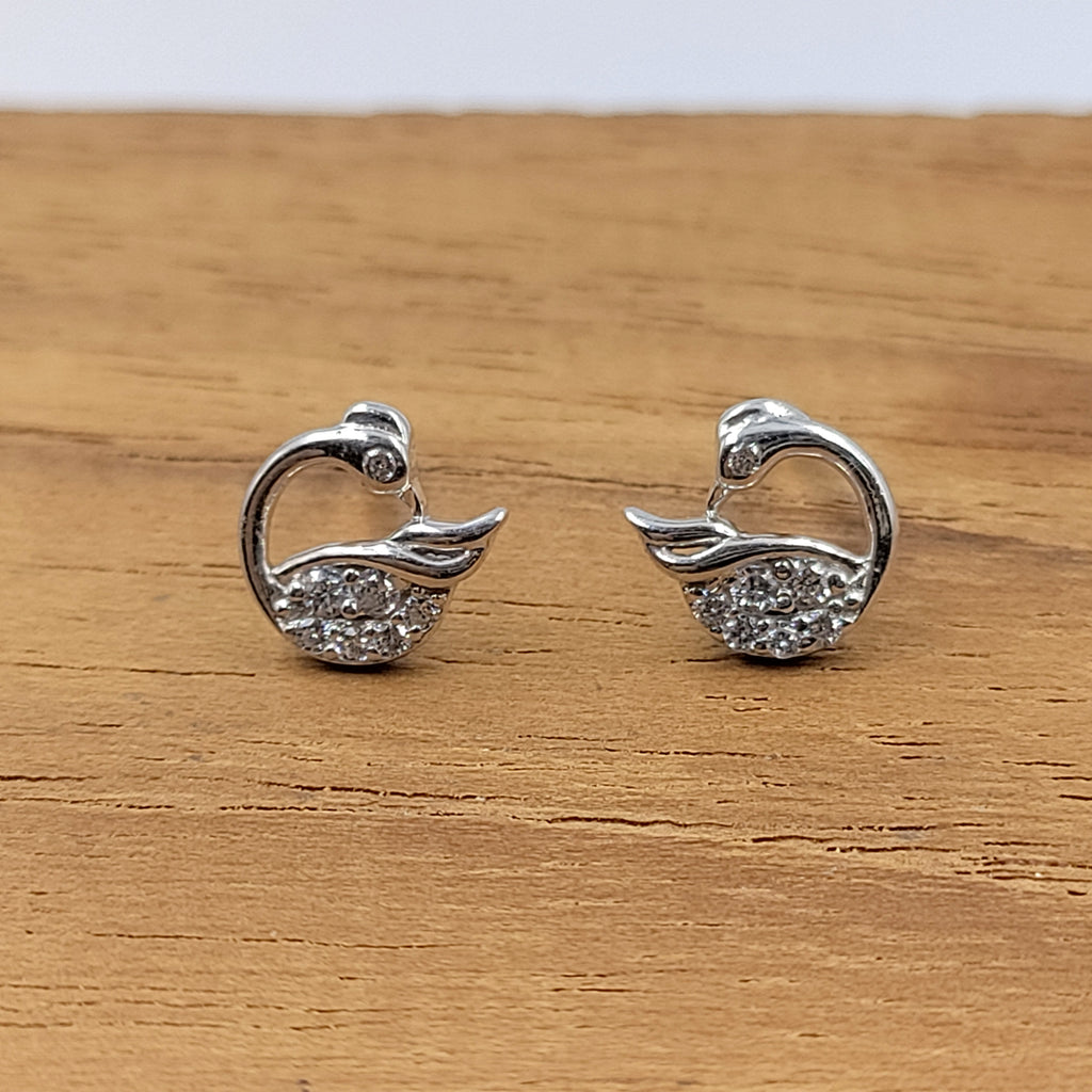 925 Sterling Silver Swan Stud Earrings Cubic Zirconia Swan Ear Stud with Push back Cute