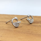 925 Sterling Silver Swan Stud Earrings Cubic Zirconia Swan Ear Stud with Push back Cute