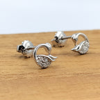 925 Sterling Silver Swan Stud Earrings Cubic Zirconia Swan Ear Stud with Push back Cute