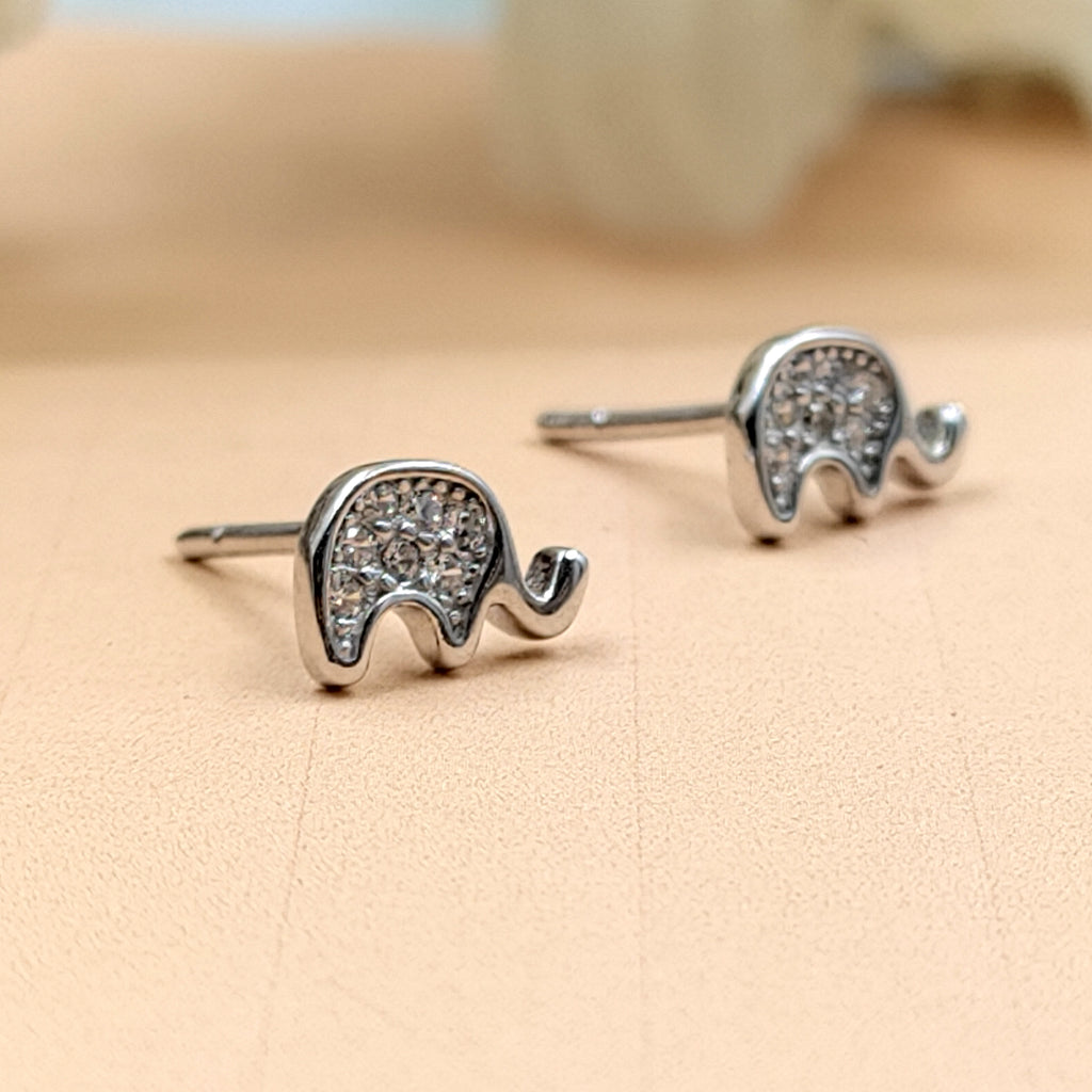 925 Sterling Silver Cute Elephant Studs Earrings Cubic zirconia Cute Fun Quirky Animal Jewellery Nature Inspired Studs with Push back