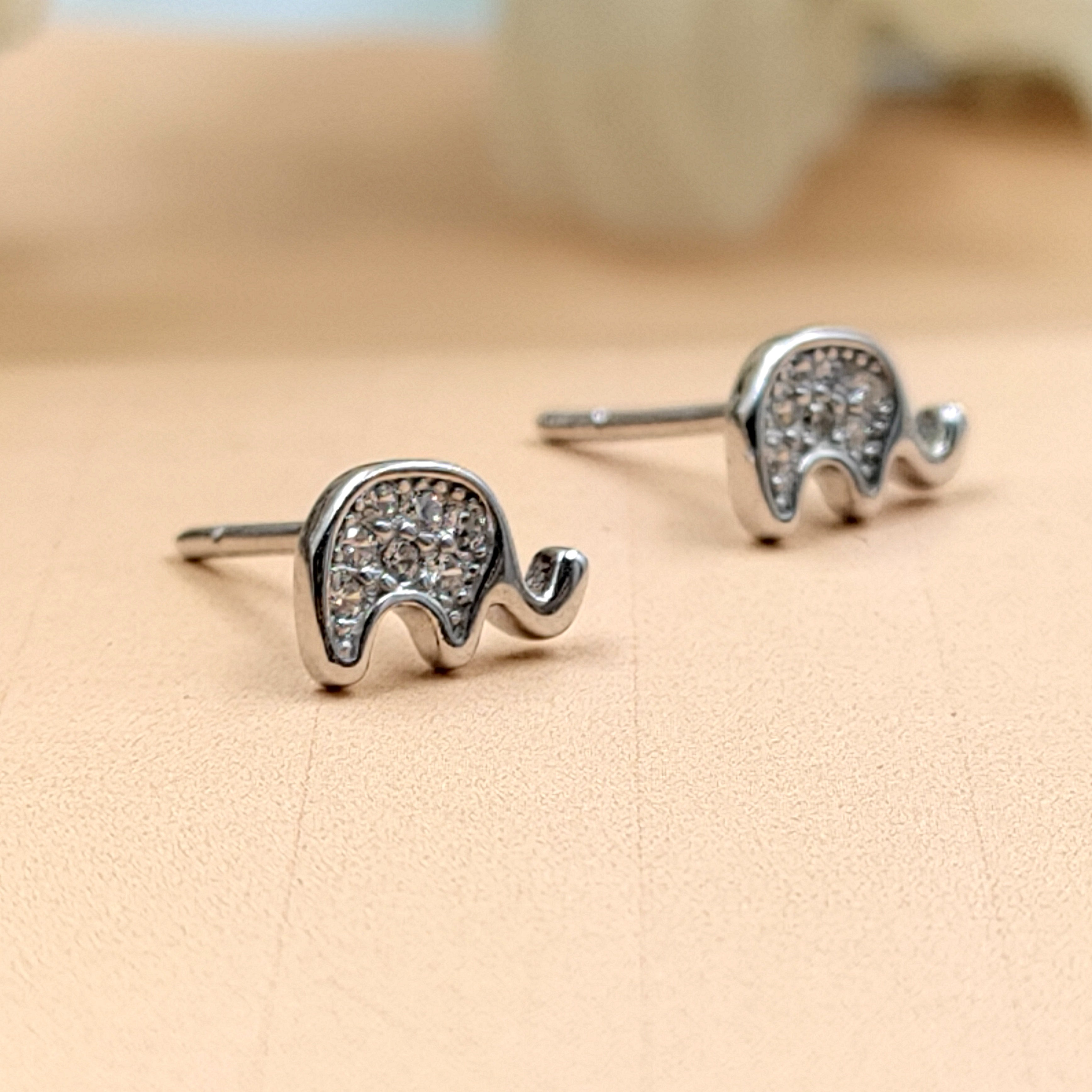 925 Sterling Silver Cute Elephant Studs Earrings Cubic zirconia Cute Fun Quirky Animal Jewellery Nature Inspired Studs with Push back