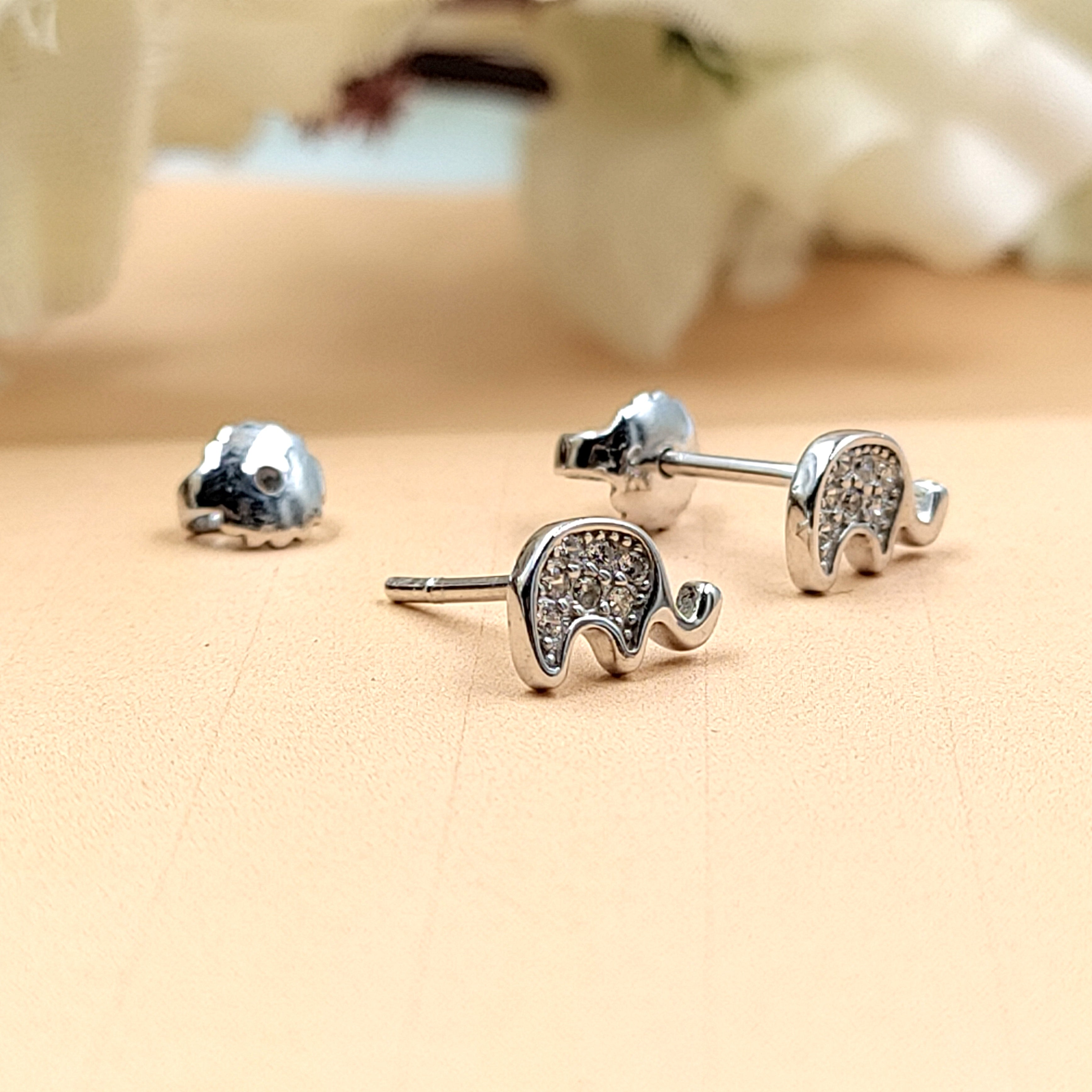 925 Sterling Silver Cute Elephant Studs Earrings Cubic zirconia Cute Fun Quirky Animal Jewellery Nature Inspired Studs with Push back