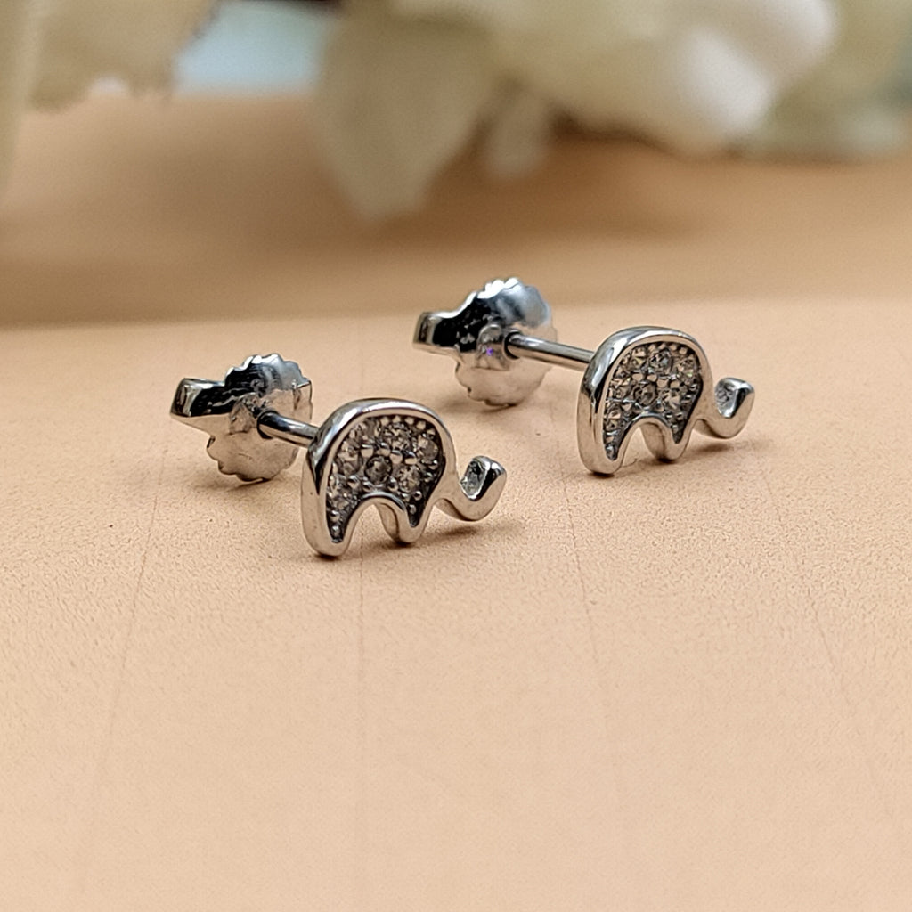925 Sterling Silver Cute Elephant Studs Earrings Cubic zirconia Cute Fun Quirky Animal Jewellery Nature Inspired Studs with Push back