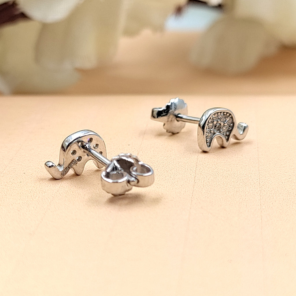 925 Sterling Silver Cute Elephant Studs Earrings Cubic zirconia Cute Fun Quirky Animal Jewellery Nature Inspired Studs with Push back