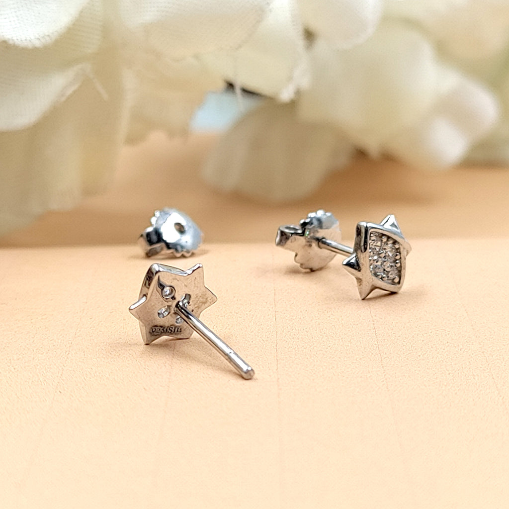 925 Sterling Silver Star Of David Stud Earring Sparkle Star Studs Celestial Earring Minimalist Handmade Anniversary Gift Studs with with Push back