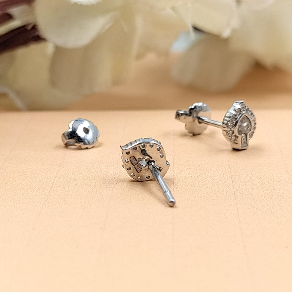 925 Sterling Silver Small Pear Shape Stud Earrings Cute Wedding Bridal Stud Earrings Round Studs CZ Minimalist Handmade Studs with Push back