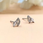 925 Sterling Silver Beautiful Petal Shape Stud Earrings Cute Wedding Bridesmaid Stud Earring CZ