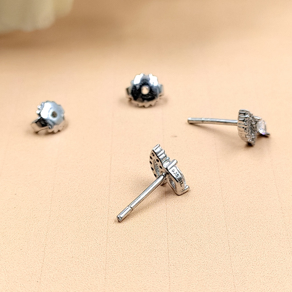 925 Sterling Silver Beautiful Petal Shape Stud Earrings Cute Wedding Bridesmaid Stud Earring CZ
