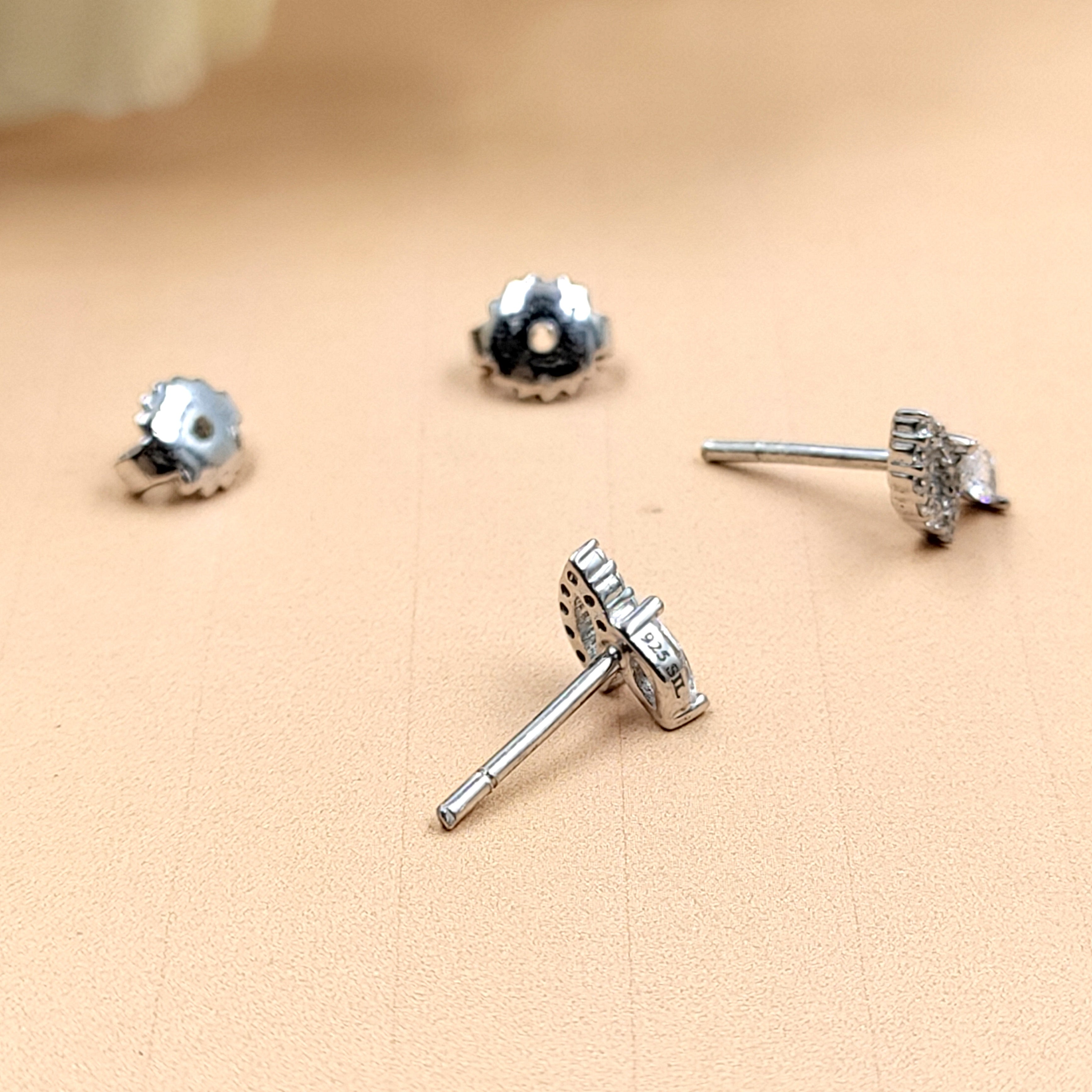 925 Sterling Silver Beautiful Petal Shape Stud Earrings Cute Wedding Bridesmaid Stud Earring CZ