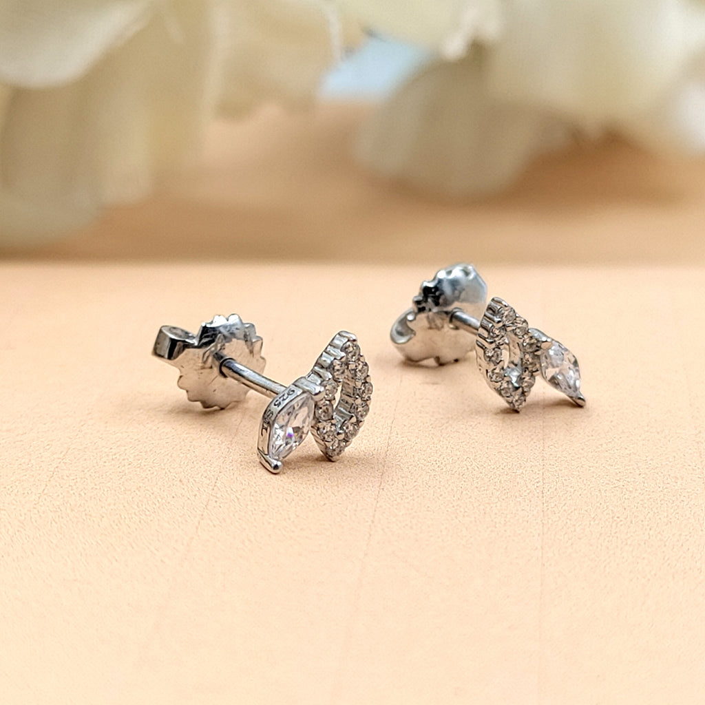 925 Sterling Silver Beautiful Petal Shape Stud Earrings Cute Wedding Bridesmaid Stud Earring CZ