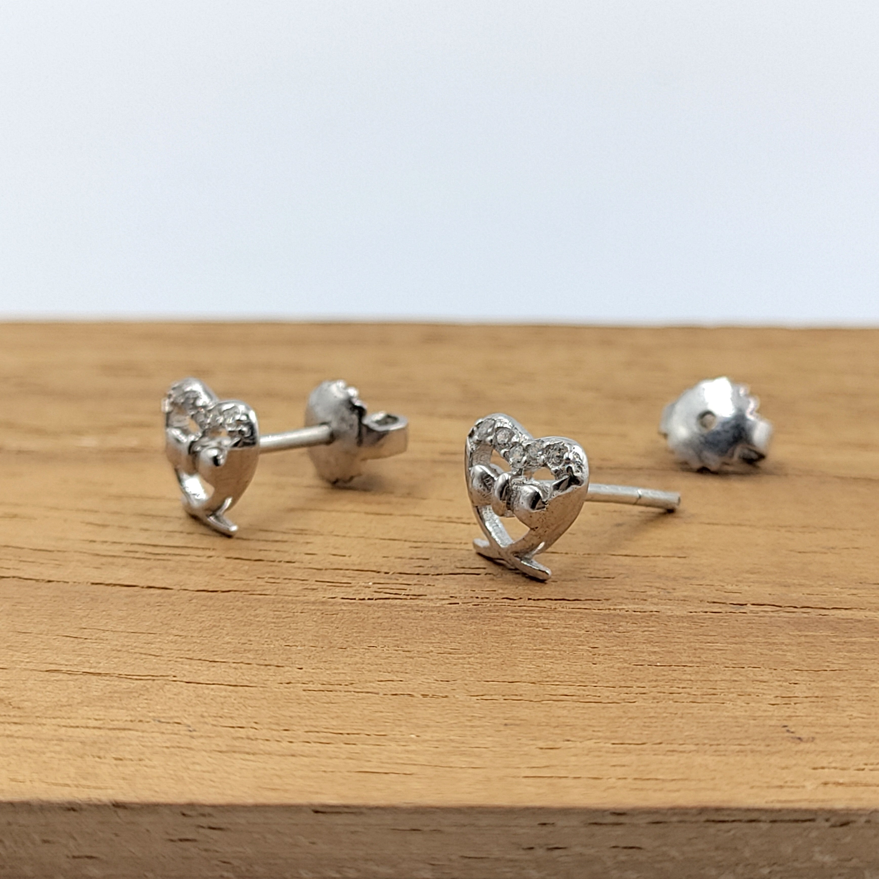 925 Sterling Silver Heart Shape Bow Stud Earring Cubic Zirconia Bowtie Earring with Push Back