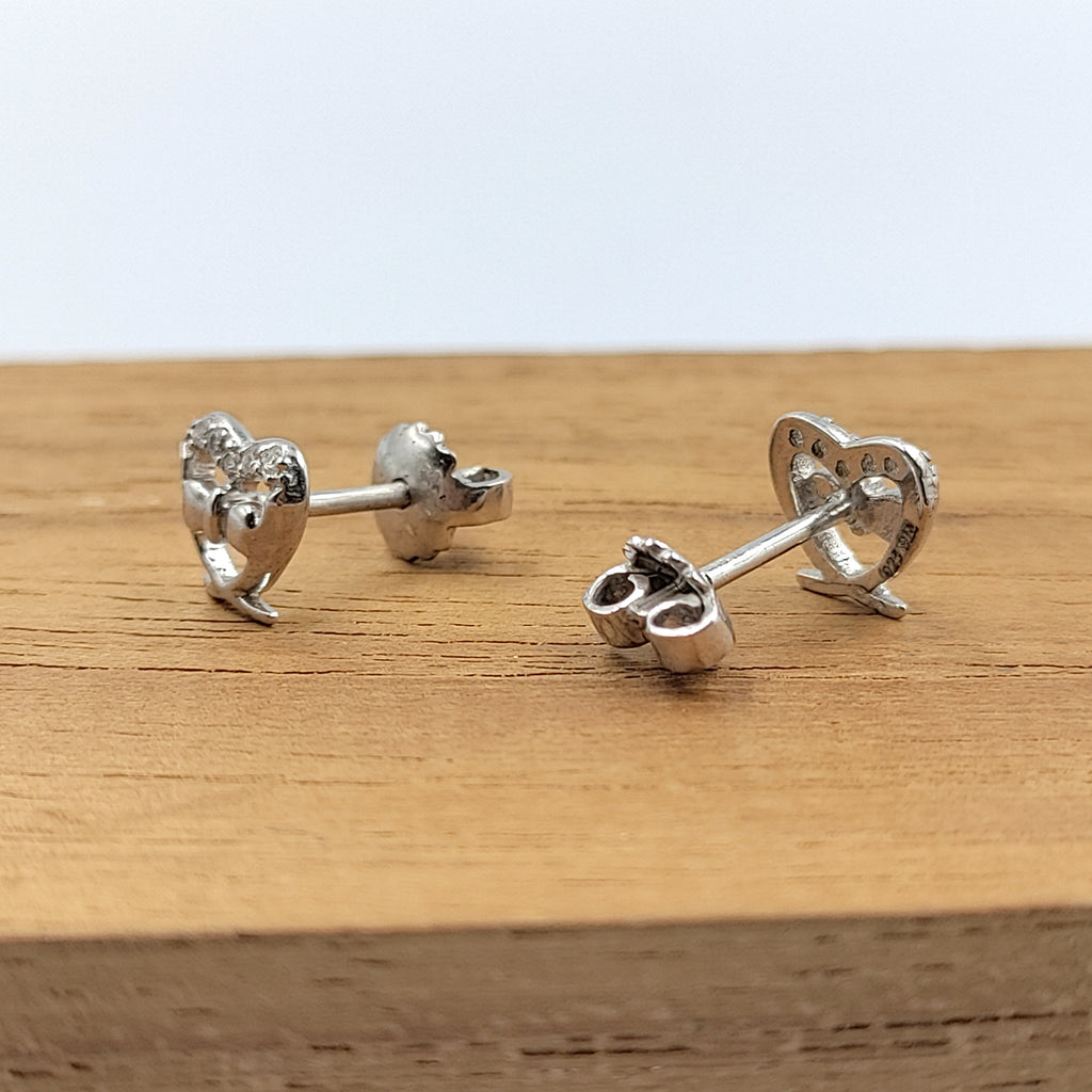 925 Sterling Silver Heart Shape Bow Stud Earring Cubic Zirconia Bowtie Earring with Push Back