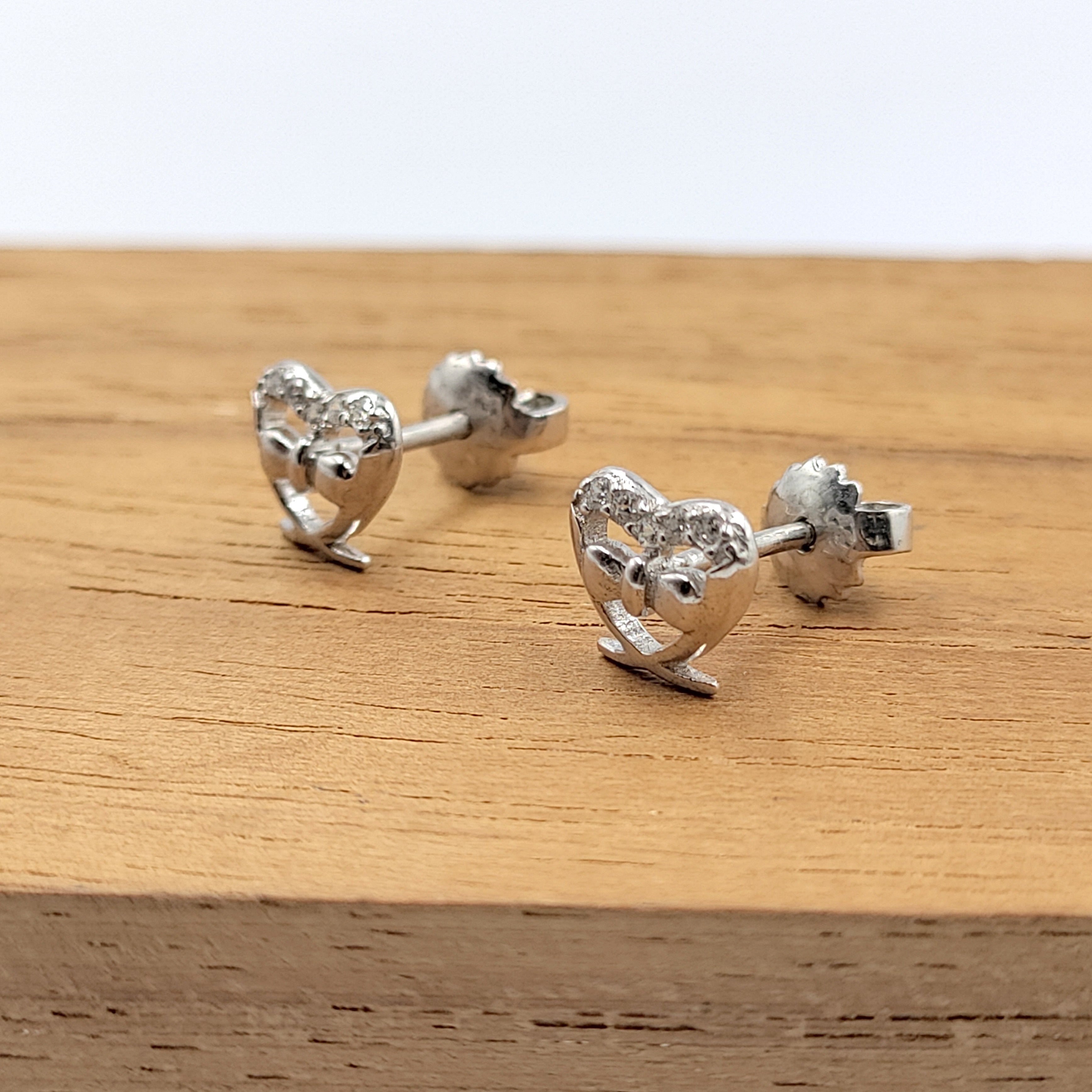 925 Sterling Silver Heart Shape Bow Stud Earring Cubic Zirconia Bowtie Earring with Push Back