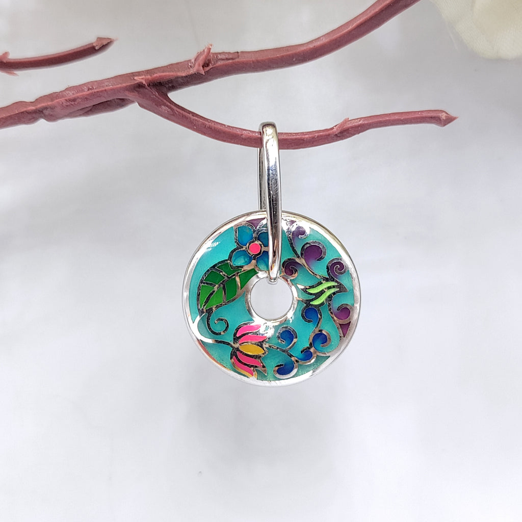 Enamel Pendant 925 Sterling Silver Beautifull Handcrafted Floral Art