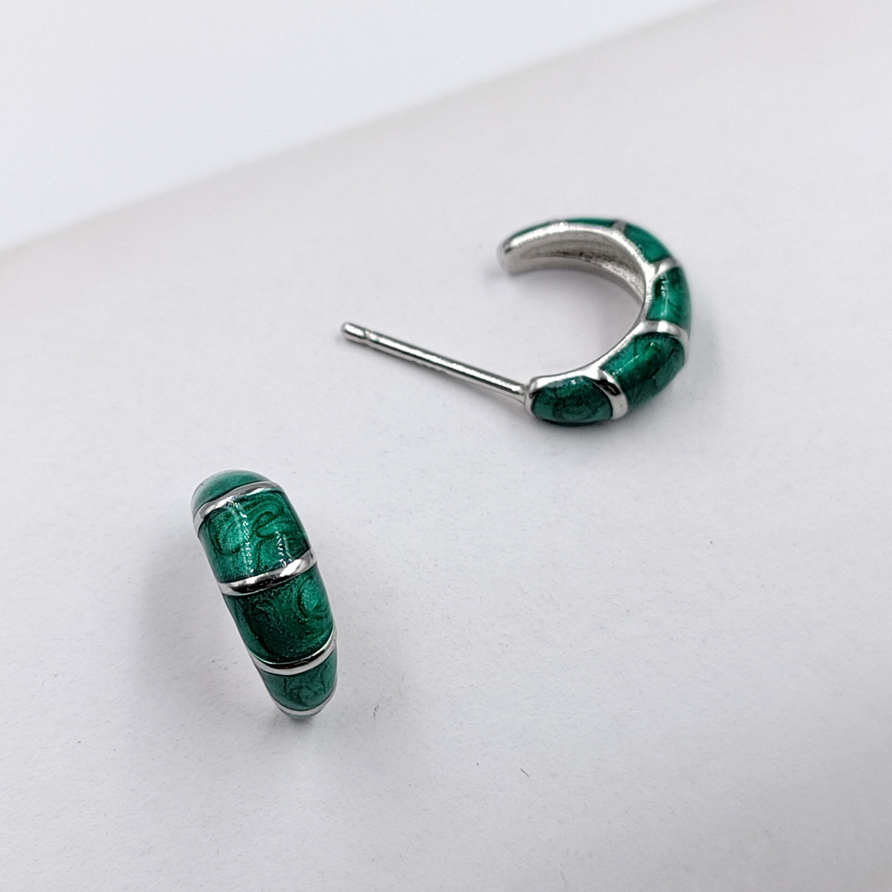 Pretty Enamel Hoops Strips CZ Chunky Bold Hoop Everyday Wear Earring Minimalist Handmade Gift For Women 13x4 mm