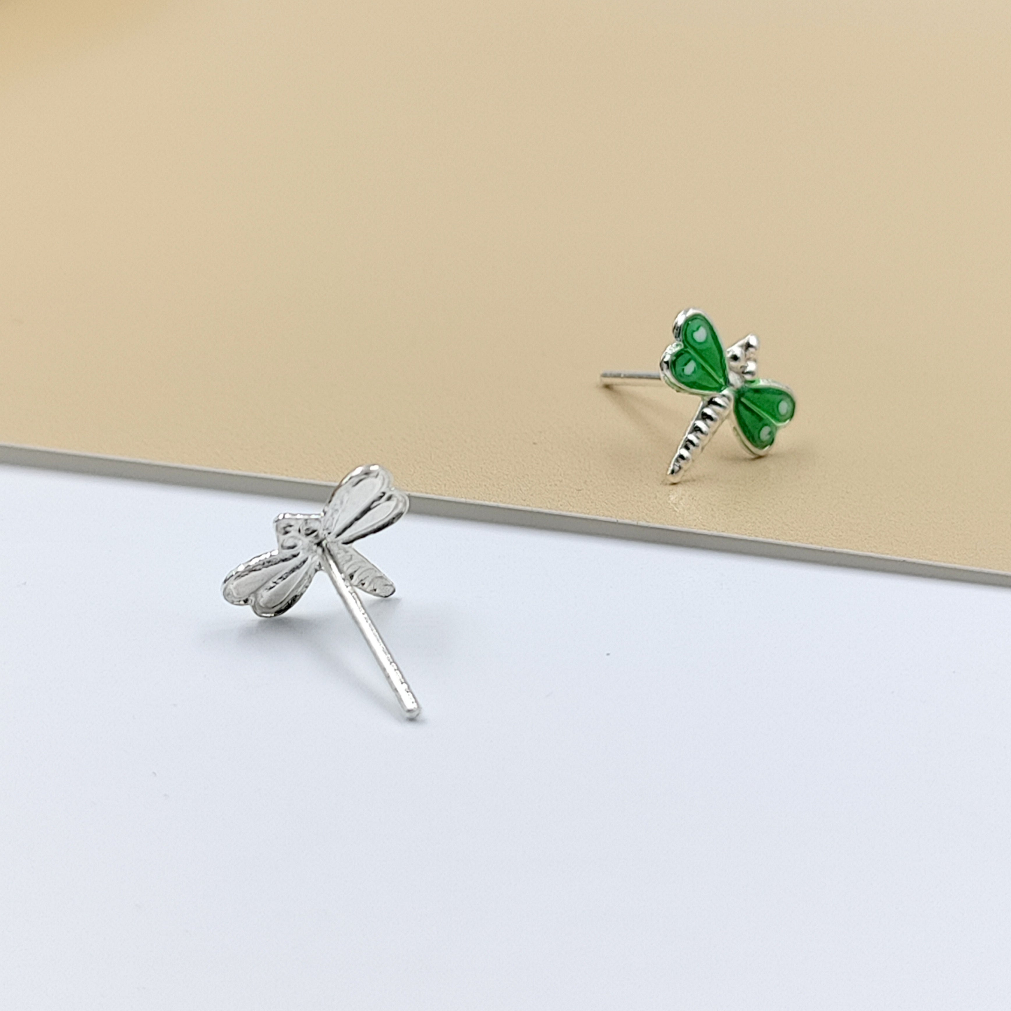 925 Sterling Silver Cute Bees Ear Studs Tiny Insects Earrings Enamel Cartilage Gift - 8x10 mm