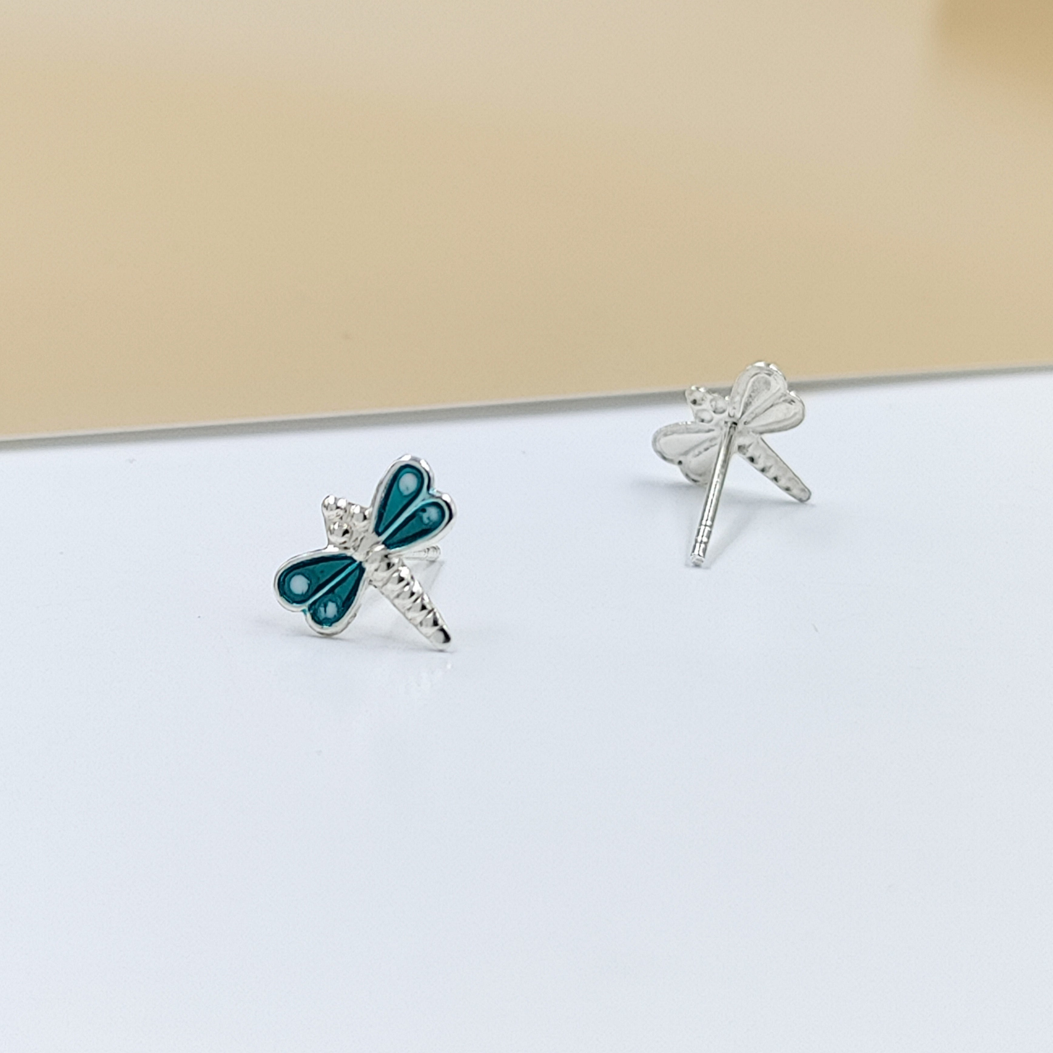 925 Sterling Silver Cute Bees Ear Studs Tiny Insects Earrings Enamel Cartilage Gift - 8x10 mm