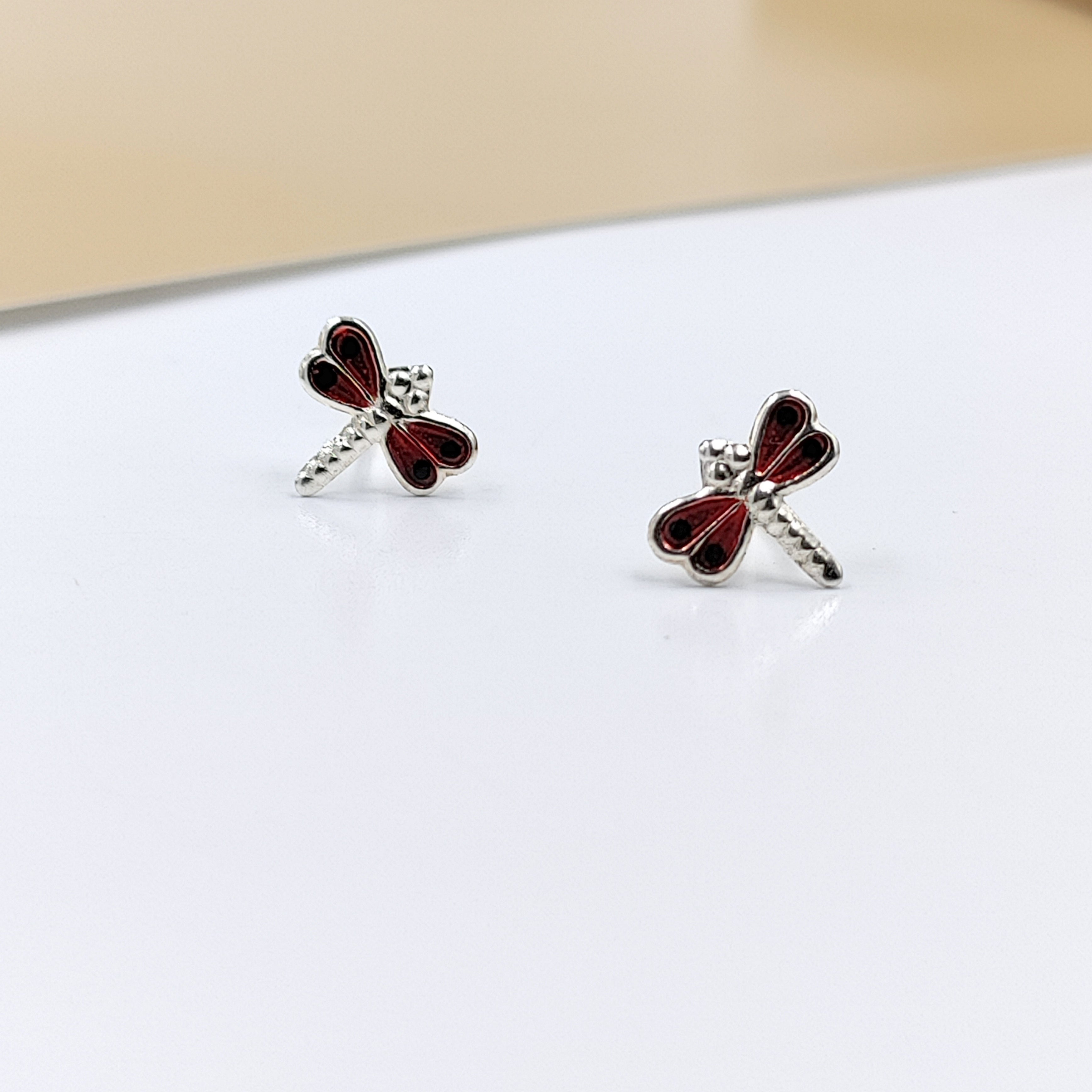 925 Sterling Silver Cute Bees Ear Studs Tiny Insects Earrings Enamel Cartilage Ear Studs Girls Earrings Minimalist Handmade Gift - 8x10 mm