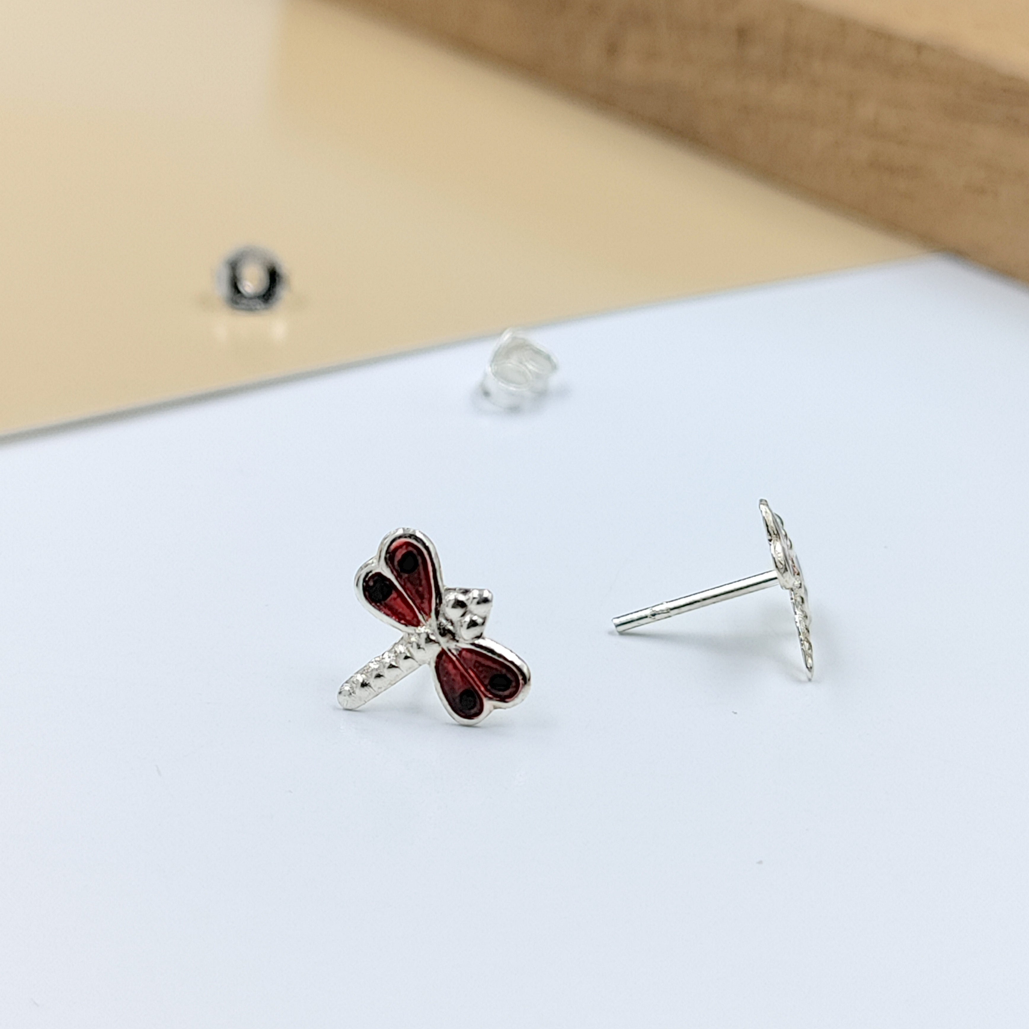 925 Sterling Silver Cute Bees Ear Studs Tiny Insects Earrings Enamel Cartilage Gift - 8x10 mm