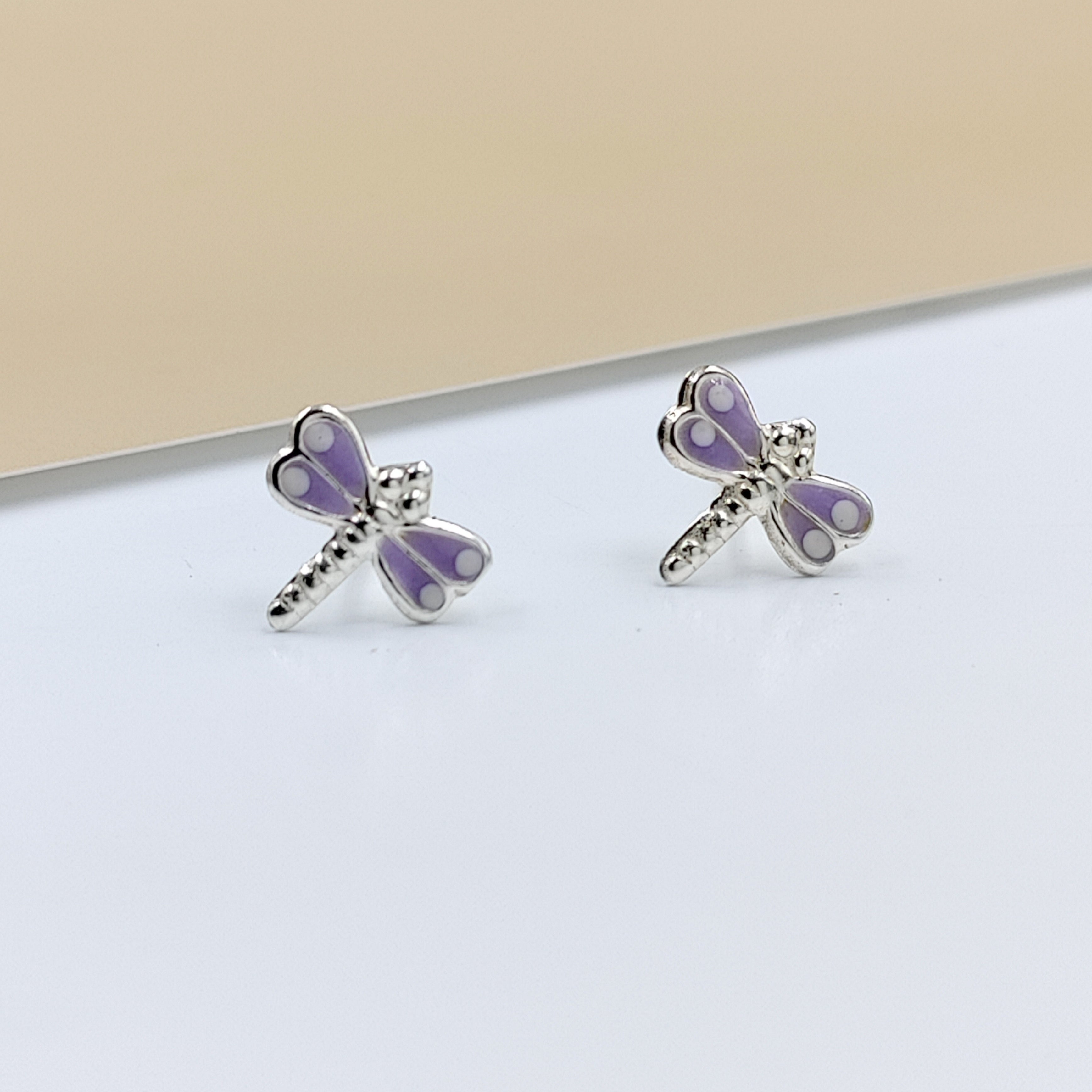 925 Sterling Silver Cute Bees Ear Studs Tiny Insects Earrings Enamel Cartilage Gift - 8x10 mm