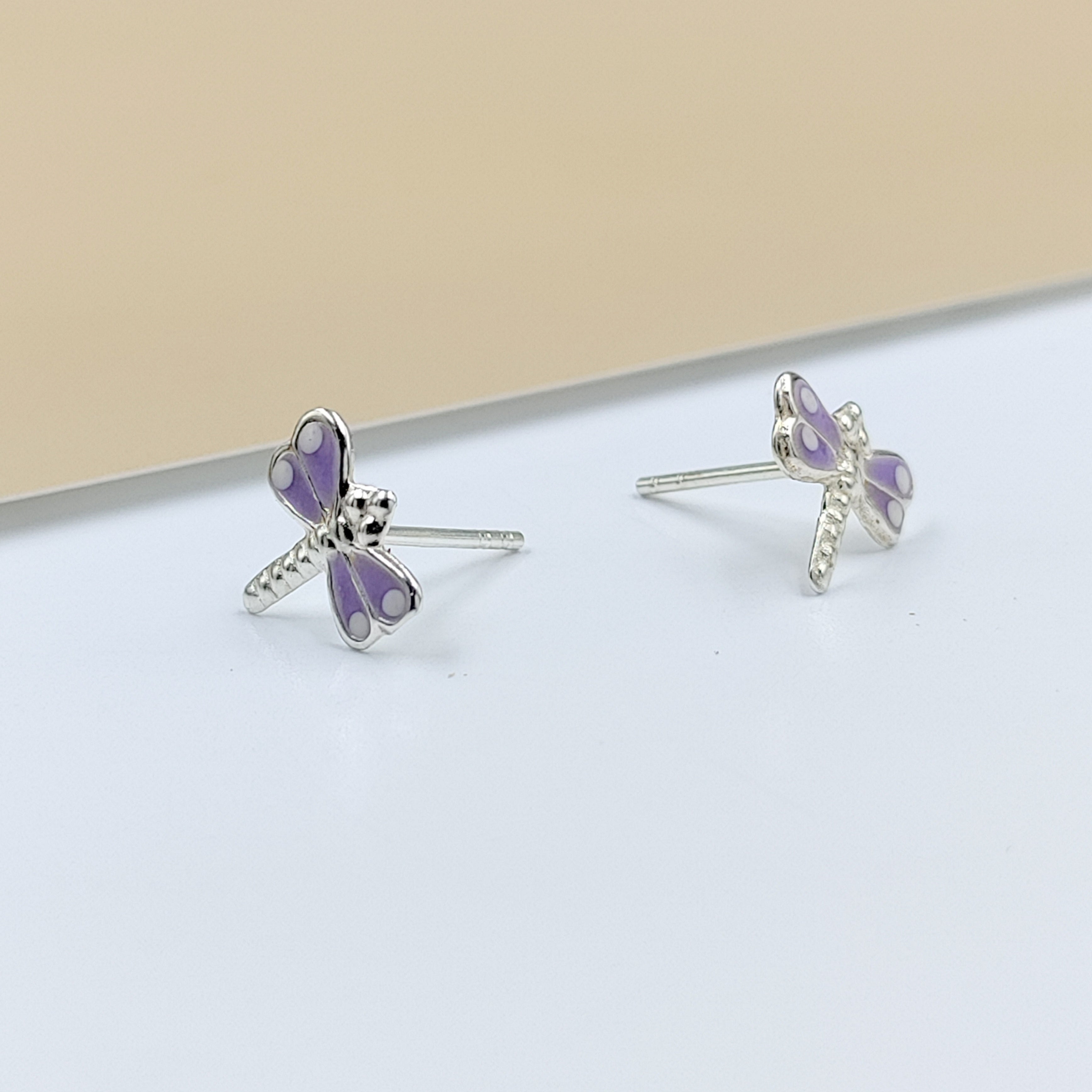 925 Sterling Silver Cute Bees Ear Studs Tiny Insects Earrings Enamel Cartilage Gift - 8x10 mm
