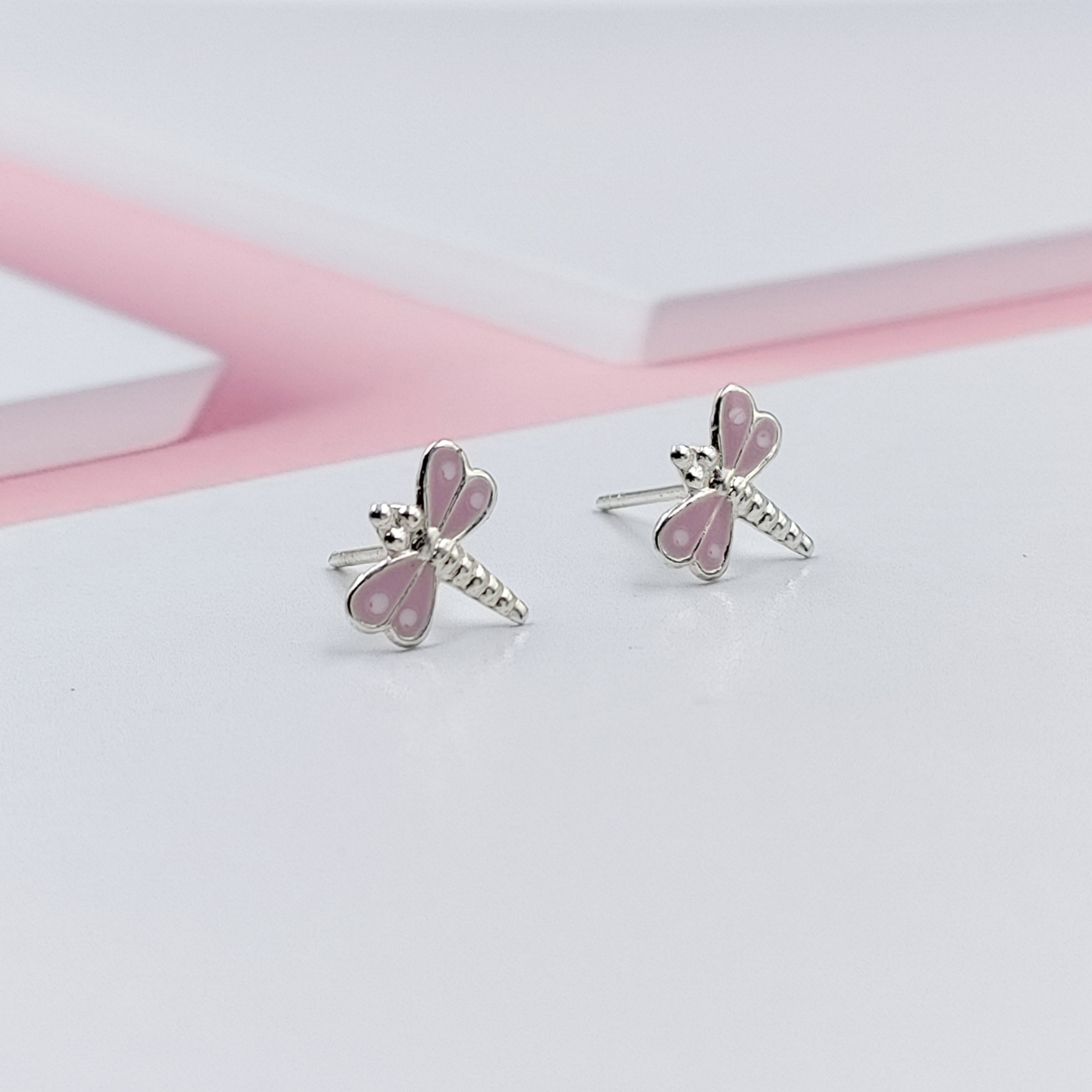 925 Sterling Silver Cute Bees Ear Studs Tiny Insects Earrings Enamel Cartilage Ear Studs Girls Earrings Minimalist Handmade Gift - 8x10 mm