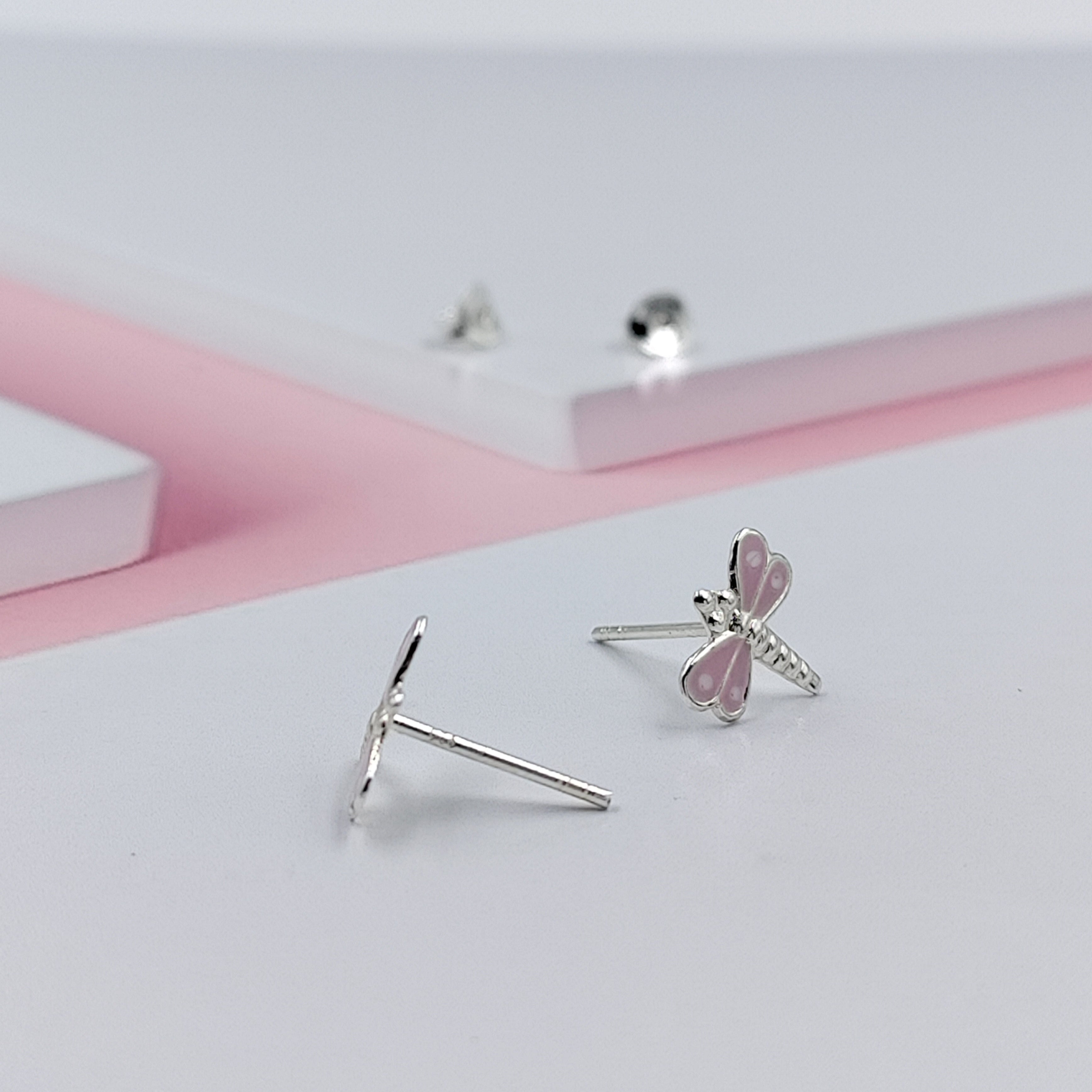 925 Sterling Silver Cute Bees Ear Studs Tiny Insects Earrings Enamel Cartilage Gift - 8x10 mm