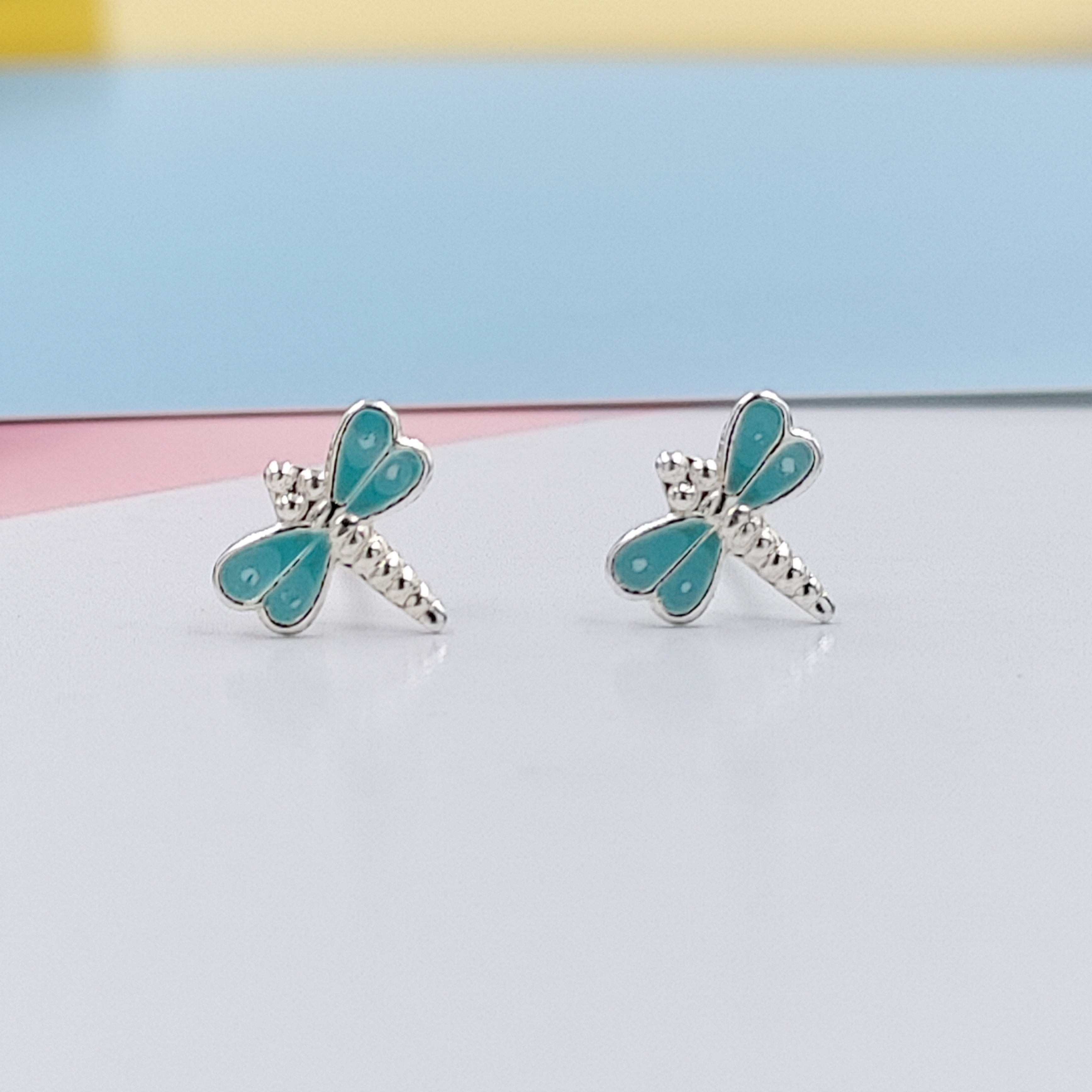 925 Sterling Silver Cute Bees Ear Studs Tiny Insects Earrings Enamel Cartilage Ear Studs Girls Earrings Minimalist Handmade Gift - 8x10 mm