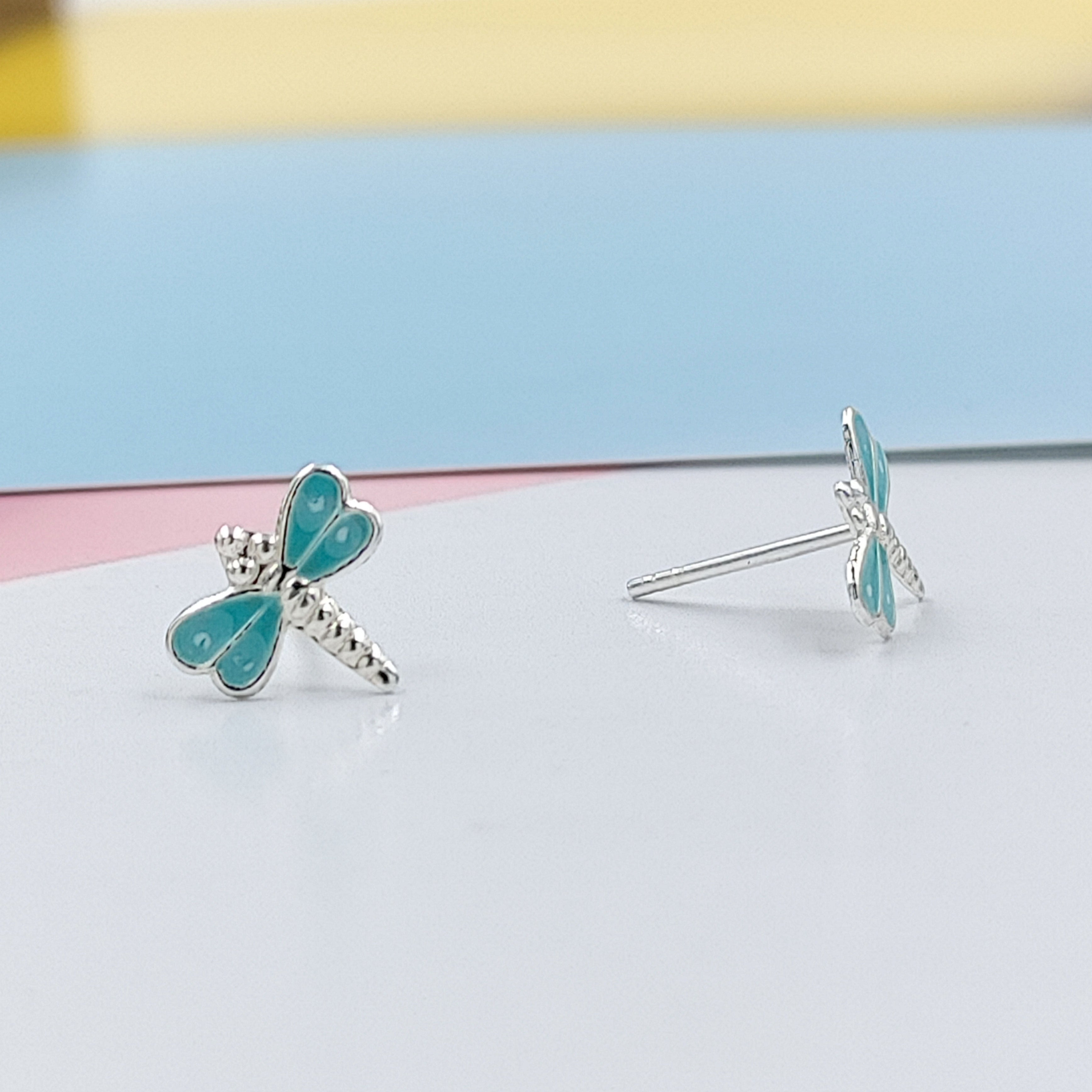 925 Sterling Silver Cute Bees Ear Studs Tiny Insects Earrings Enamel Cartilage Gift - 8x10 mm