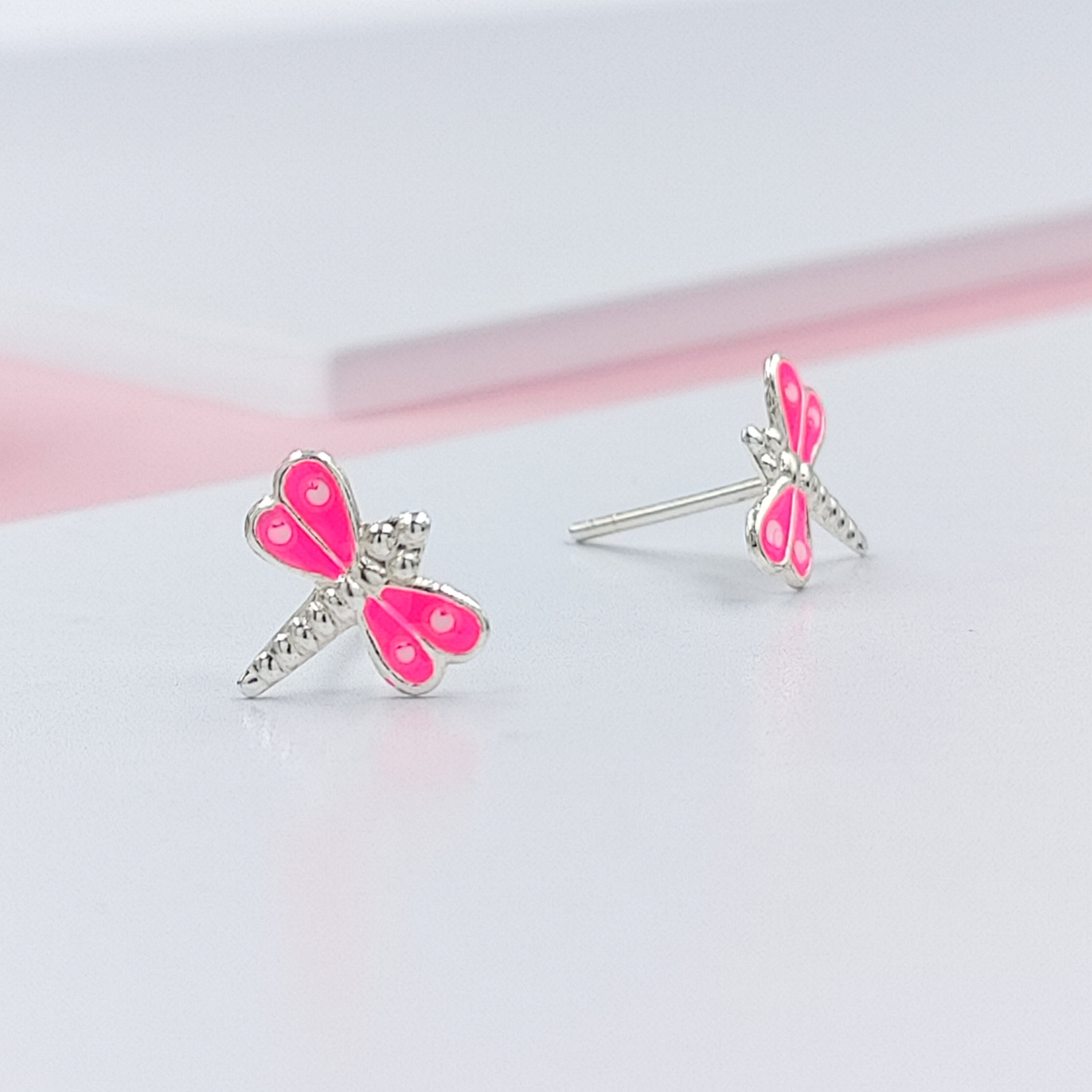925 Sterling Silver Cute Bees Ear Studs Tiny Insects Earrings Enamel Cartilage Gift - 8x10 mm
