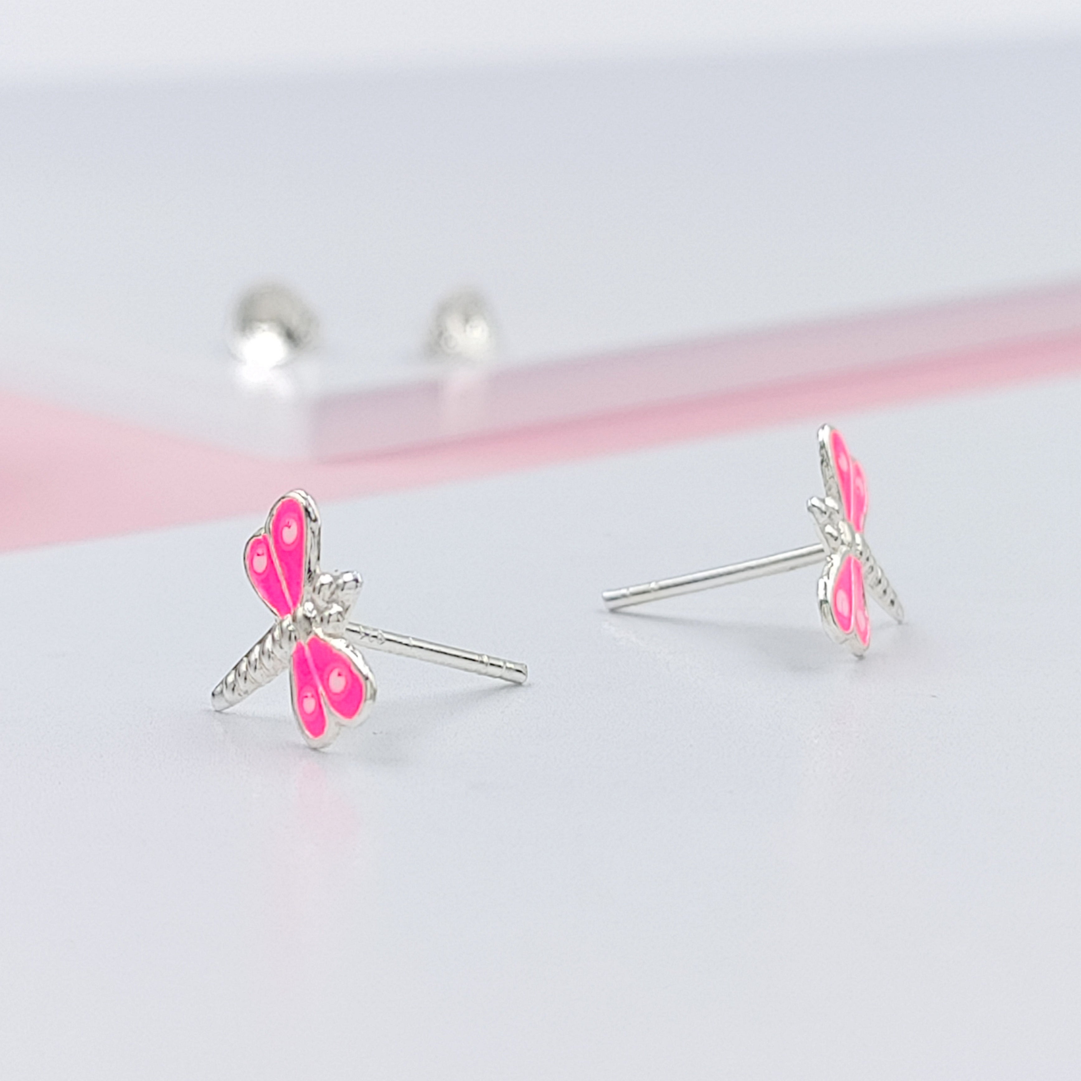 925 Sterling Silver Cute Bees Ear Studs Tiny Insects Earrings Enamel Cartilage Gift - 8x10 mm