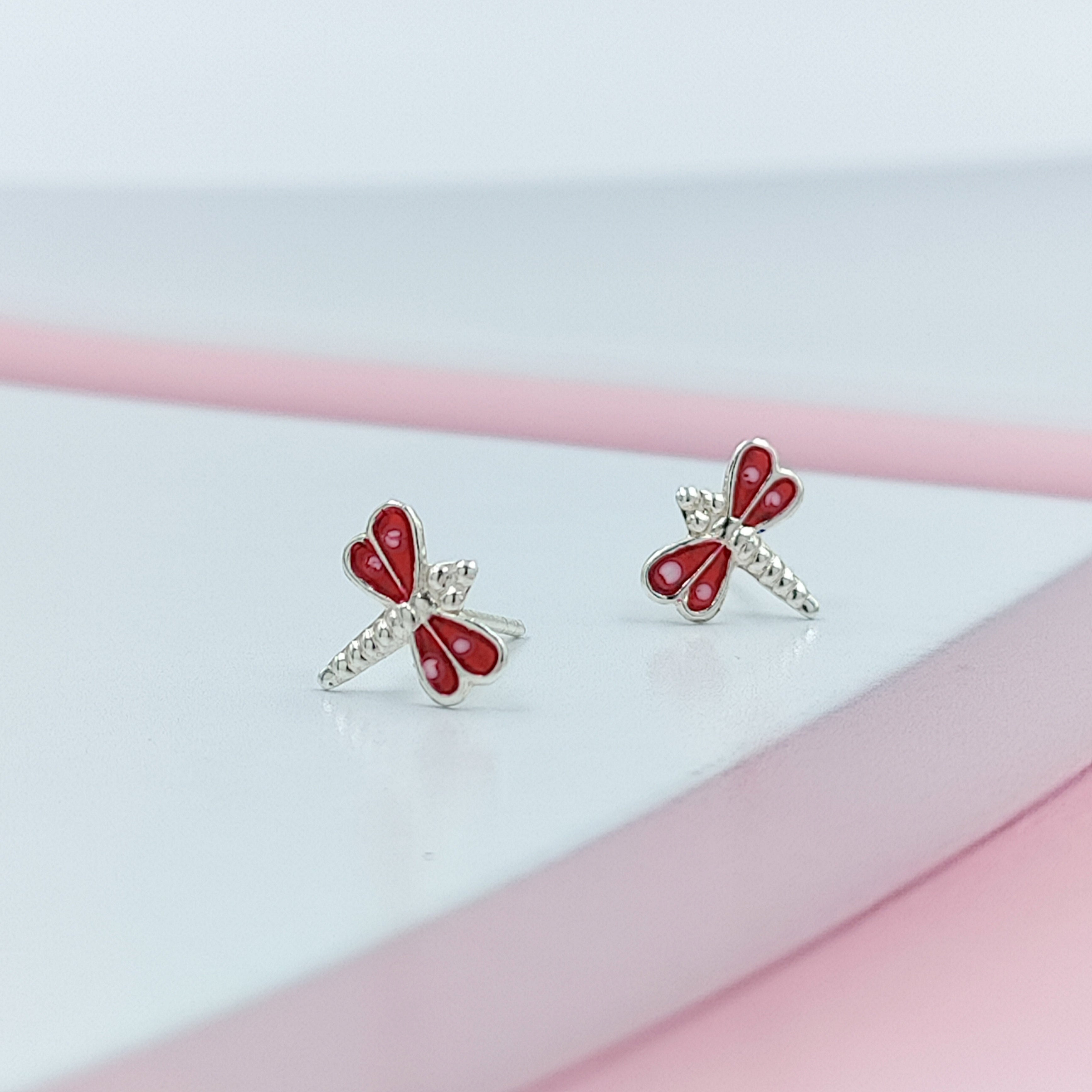 925 Sterling Silver Cute Bees Ear Studs Tiny Insects Earrings Enamel Cartilage Ear Studs Girls Earrings Minimalist Handmade Gift - 8x10 mm