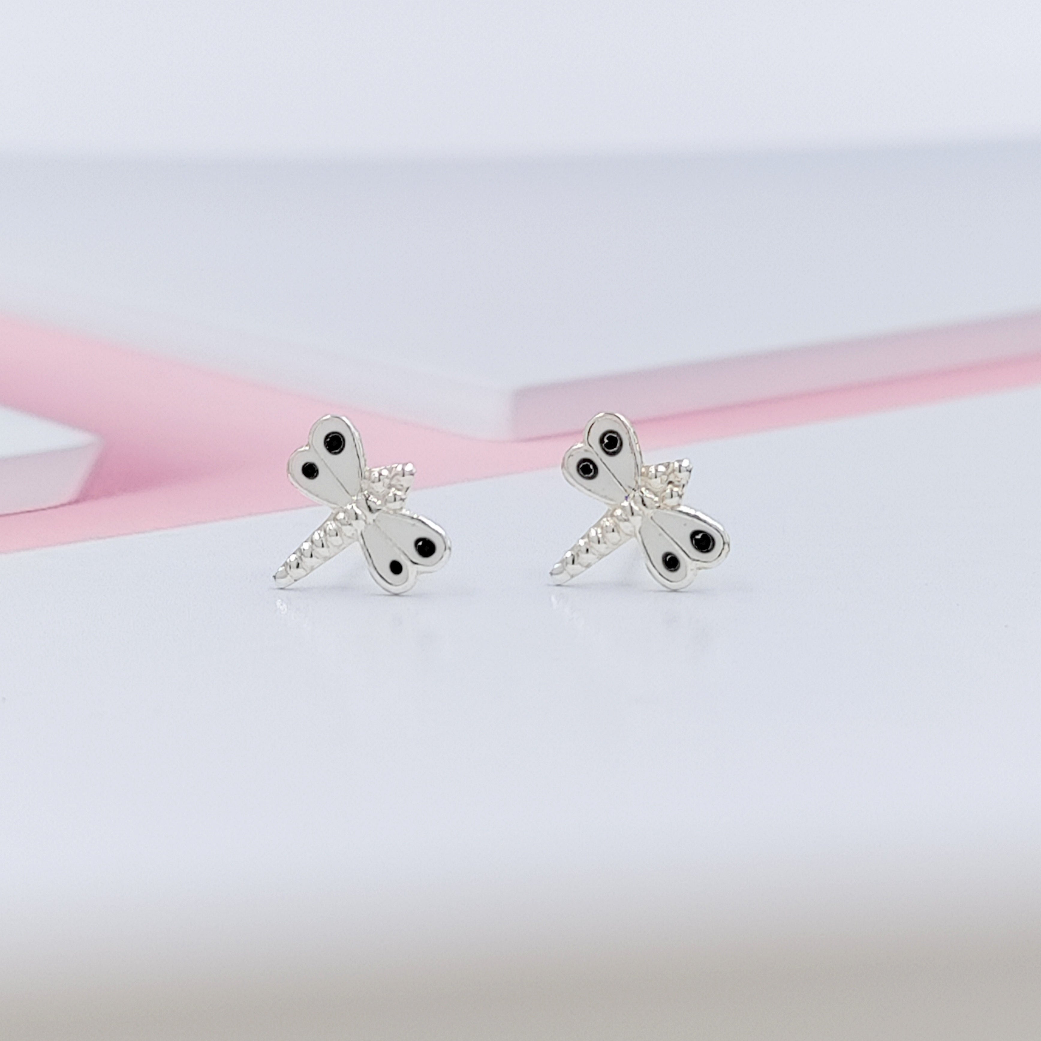 925 Sterling Silver Cute Bees Ear Studs Tiny Insects Earrings Enamel Cartilage Ear Studs Girls Earrings Minimalist Handmade Gift - 8x10 mm