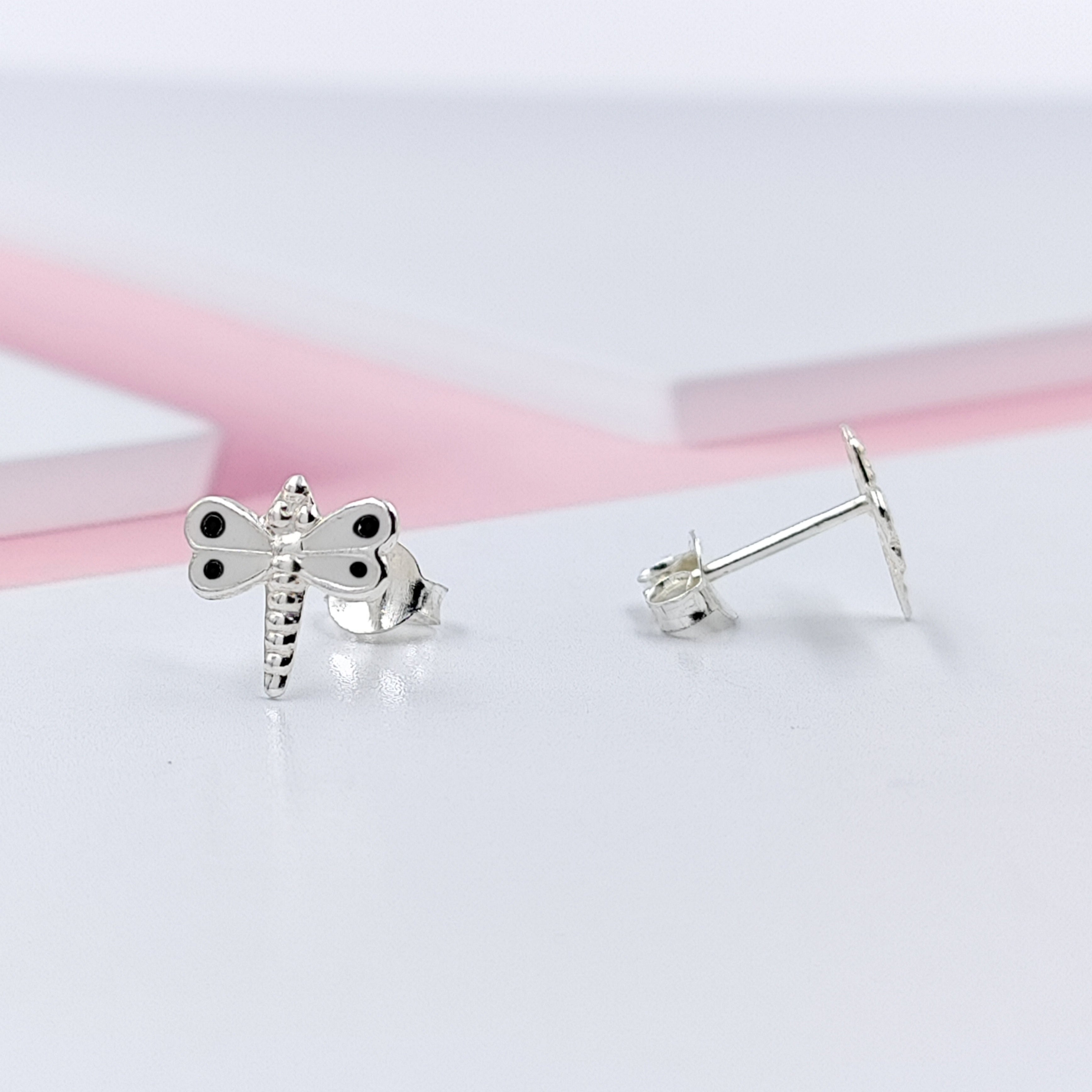 925 Sterling Silver Cute Bees Ear Studs Tiny Insects Earrings Enamel Cartilage Gift - 8x10 mm