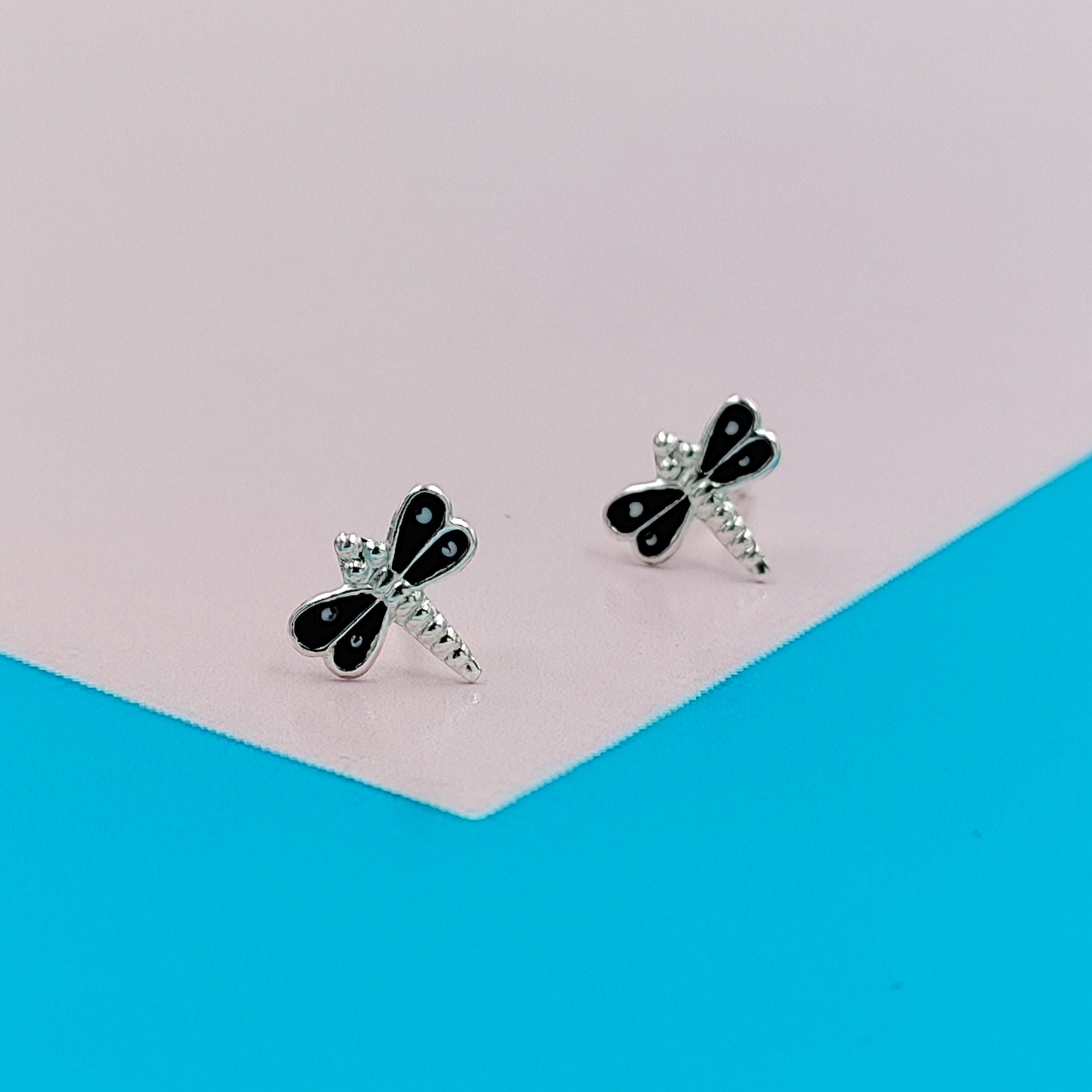 925 Sterling Silver Cute Bees Ear Studs Tiny Insects Earrings Enamel Cartilage Ear Studs Girls Earrings Minimalist Handmade Gift - 8x10 mm