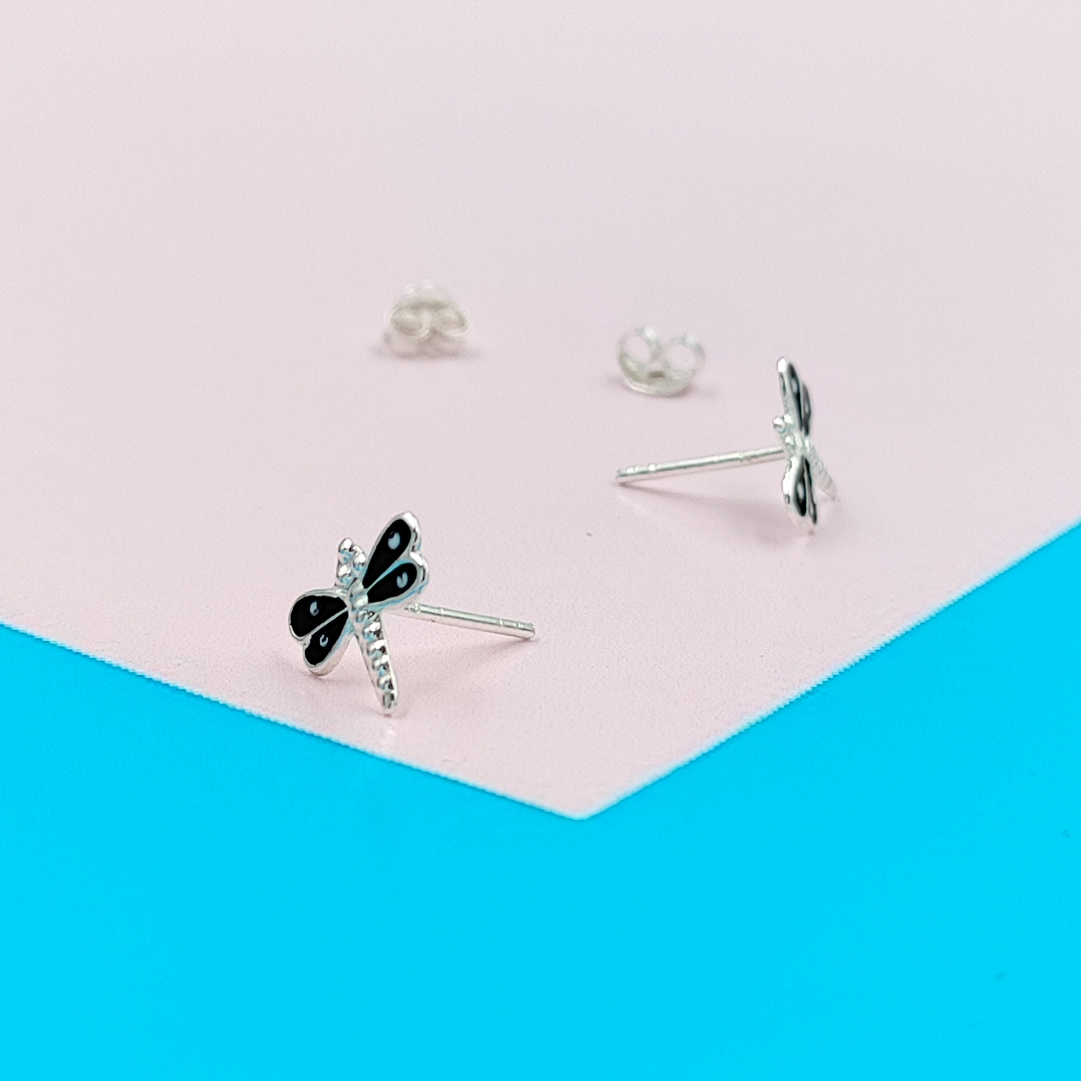 925 Sterling Silver Cute Bees Ear Studs Tiny Insects Earrings Enamel Cartilage Ear Studs Girls Earrings Minimalist Handmade Gift - 8x10 mm