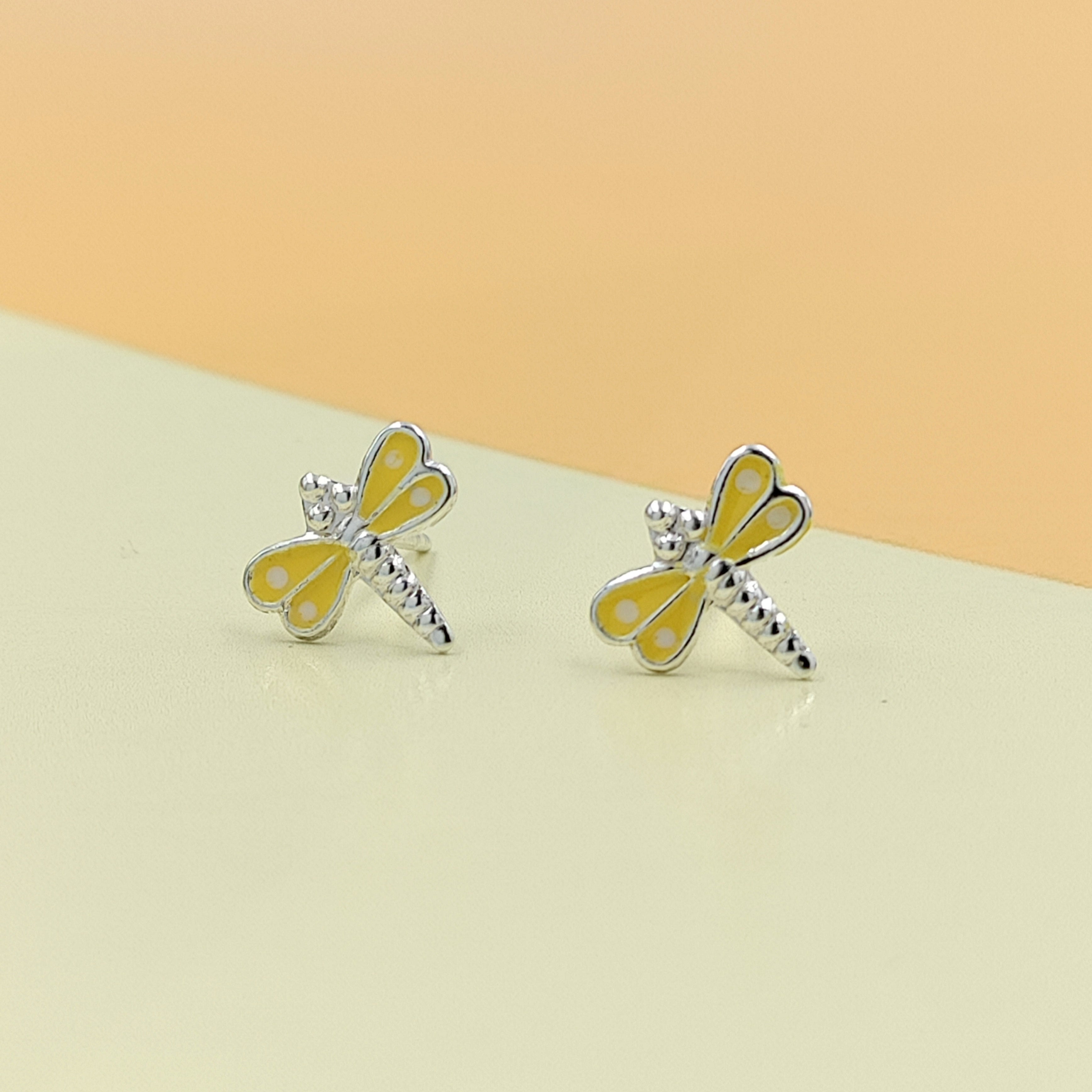 925 Sterling Silver Cute Bees Ear Studs Tiny Insects Earrings Enamel Cartilage Ear Studs Girls Earrings Minimalist Handmade Gift - 8x10 mm